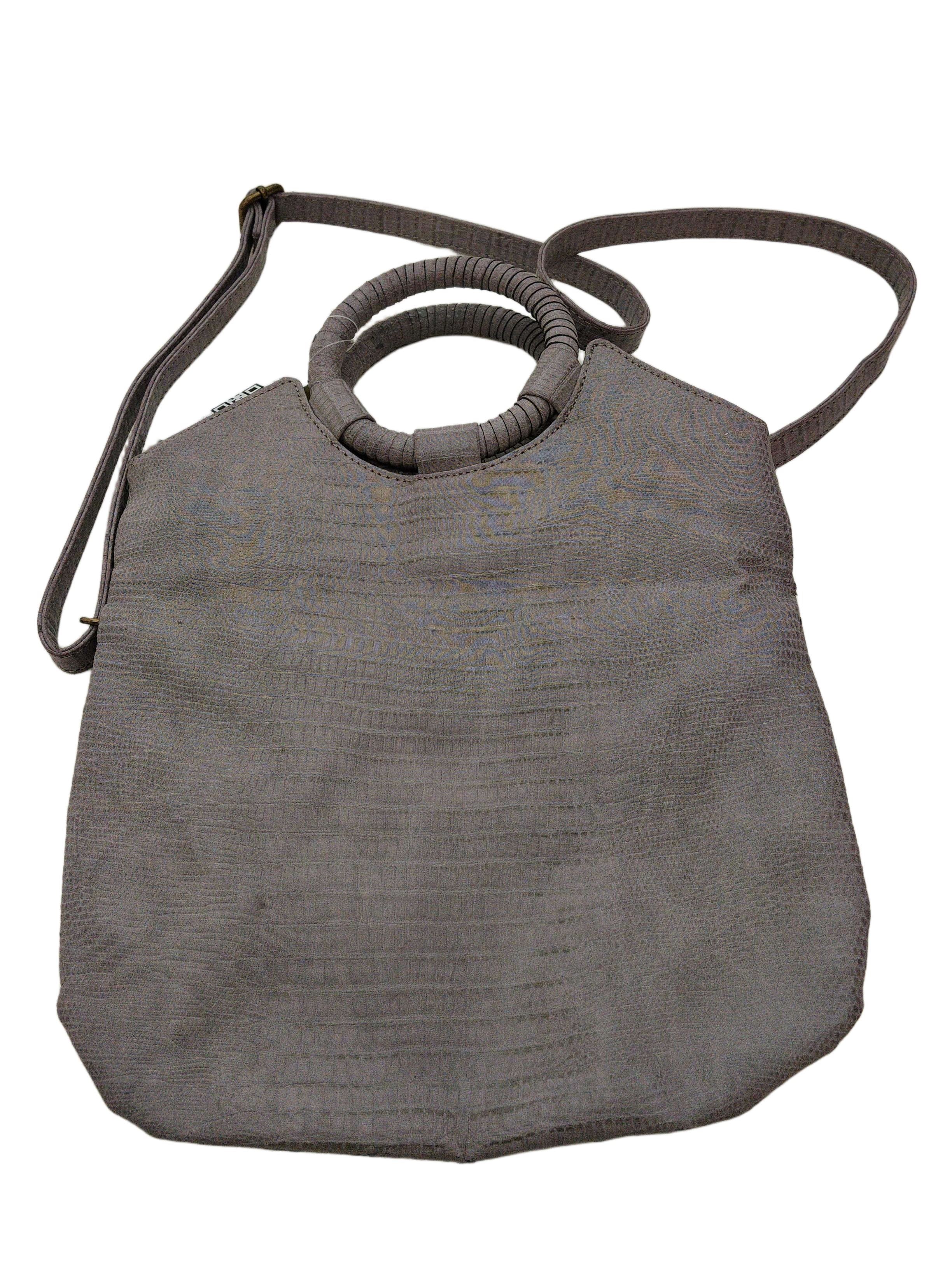 Anthropologie Women's Bag Grey Faux Leather with Polyester Shoulder Bag