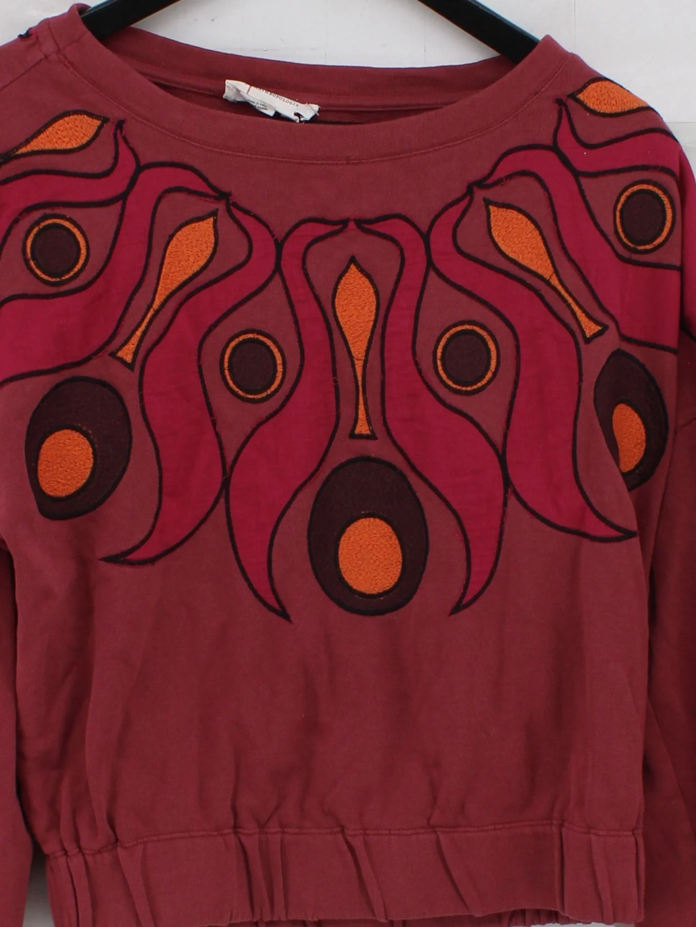Anthropologie Women's Hoodie S Red Graphic Cotton with Polyester Pullover - Image 3