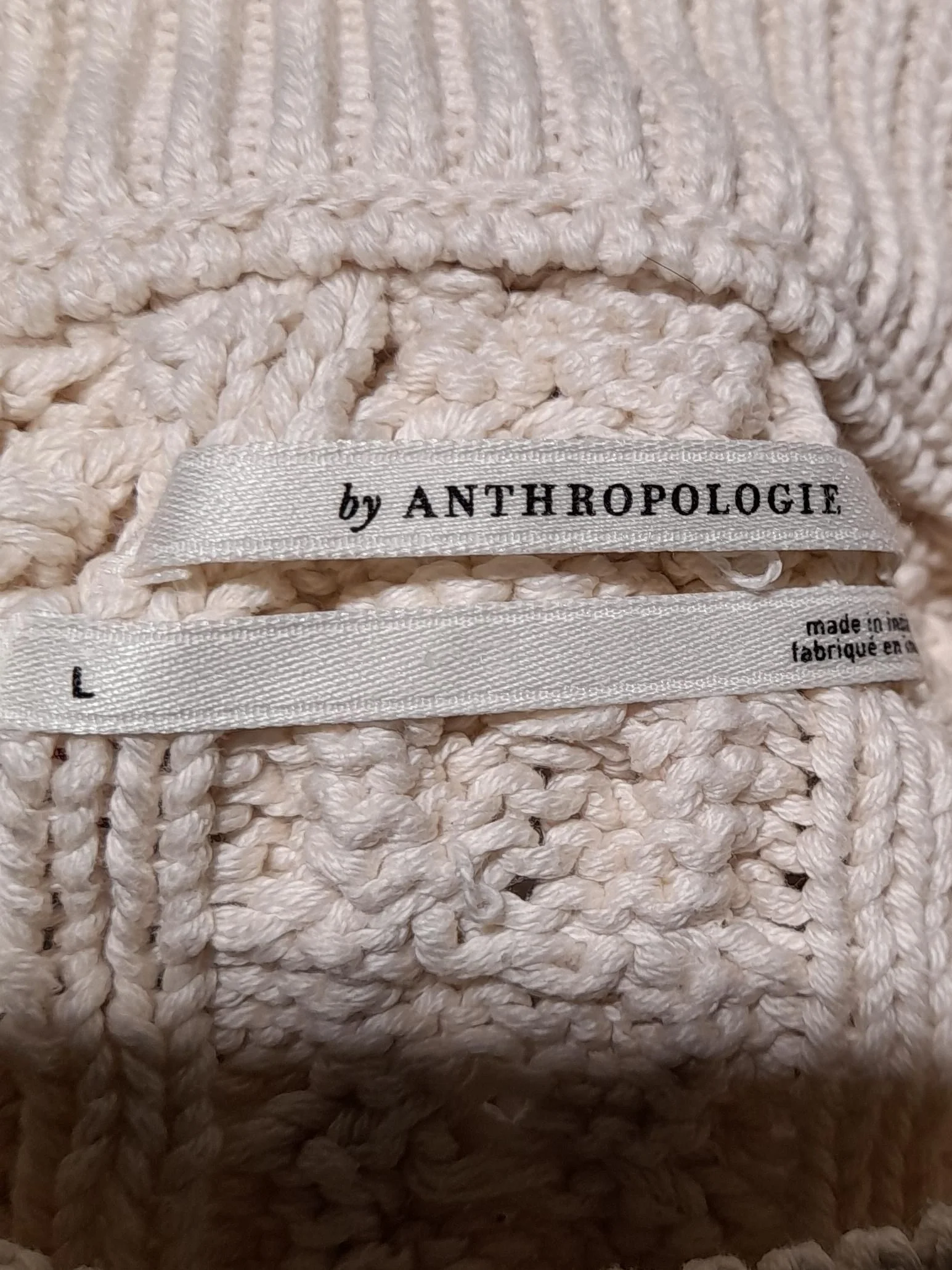 Anthropologie Women's Jumper L Cream 100% Cotton Crew Neck Pullover - Image 5