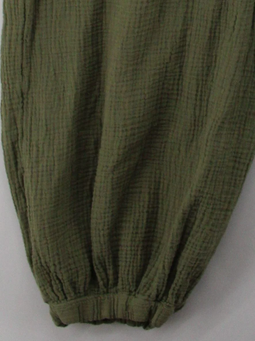 Anthropologie Women's Jumpsuit L Green 100% Cotton Wide-Leg Jumpsuit - Image 4