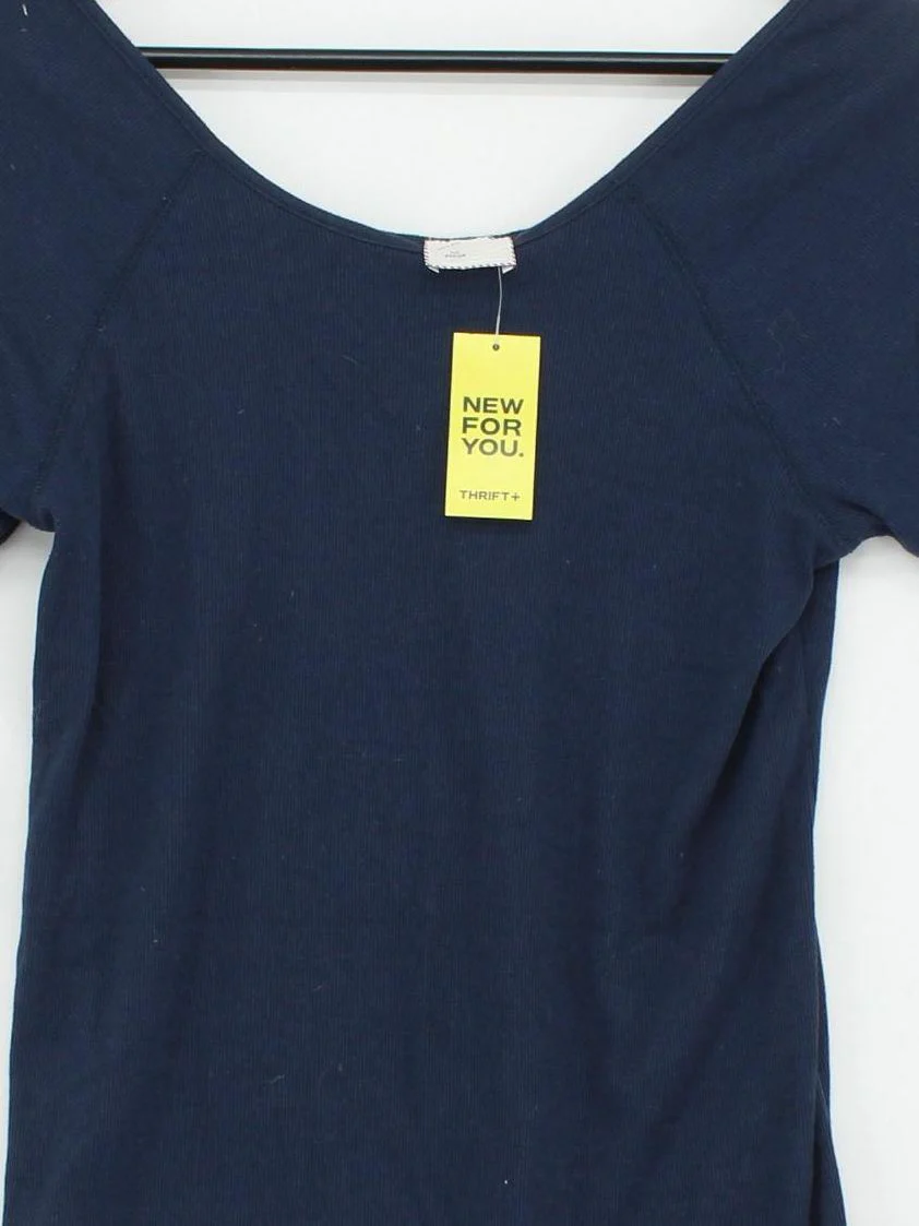 Anthropologie Women's T-Shirt M Blue Polyester with Cotton, Spandex Basic - Image 3