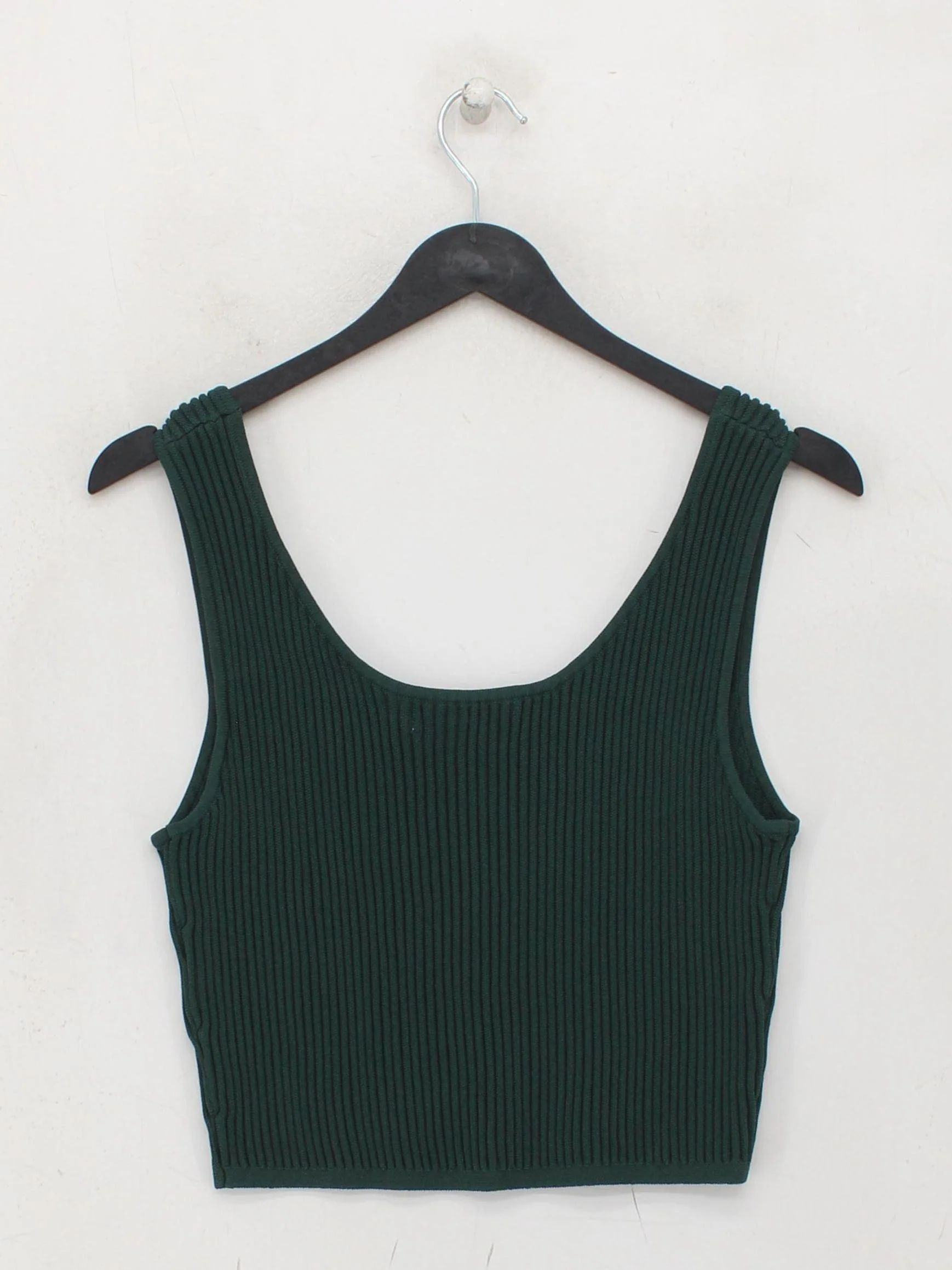 Anthropologie Women's Top M Green Viscose with Nylon Sleeveless V-Neck Cropped - Image 2