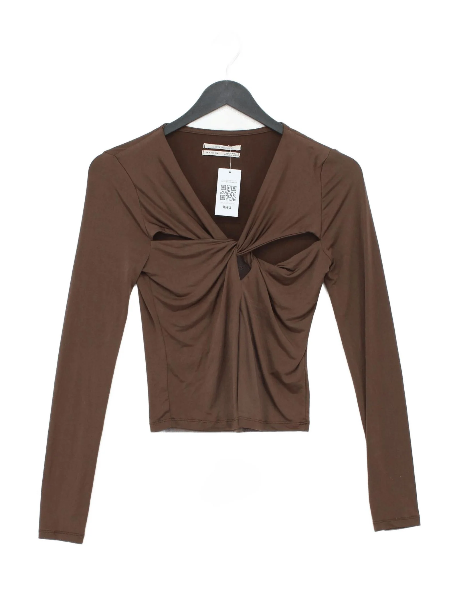 Anthropologie Women's Top UK 10 Brown Polyester with Elastane Basic