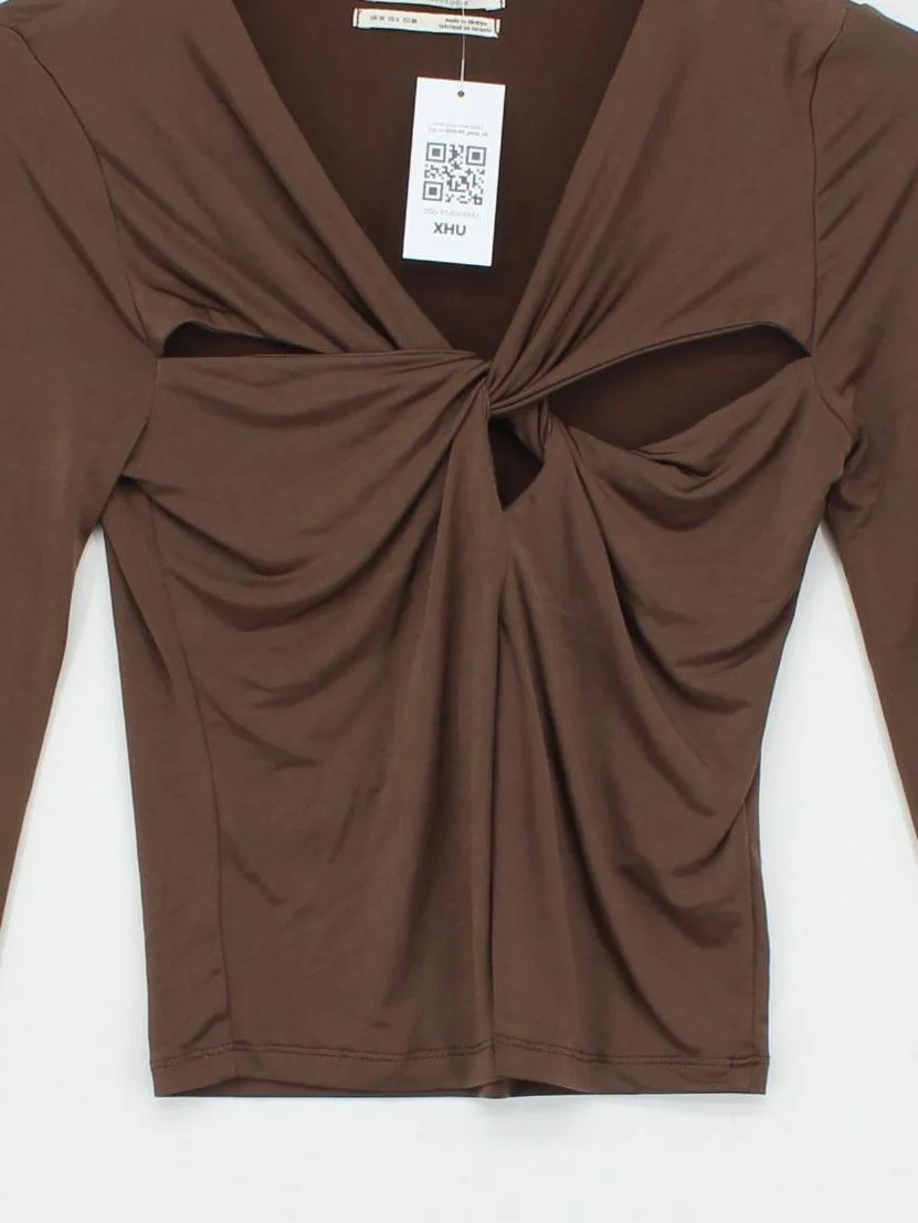 Anthropologie Women's Top UK 10 Brown Polyester with Elastane Basic - Image 3