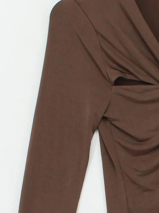 Anthropologie Women's Top UK 10 Brown Polyester with Elastane Basic - Image 4