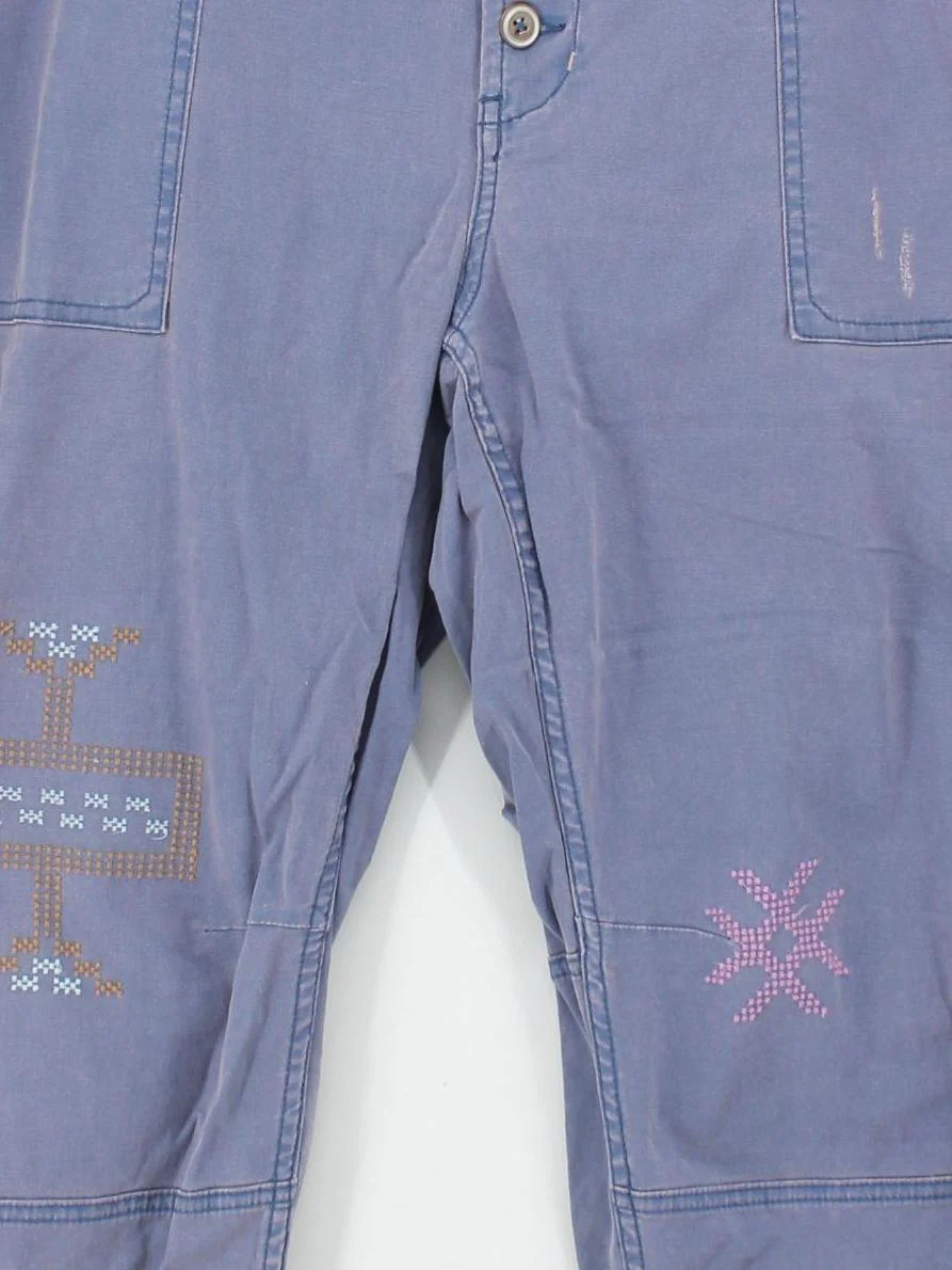 Anthropologie Women's Trousers UK 24 Blue Cotton with Elastane Cropped - Image 3