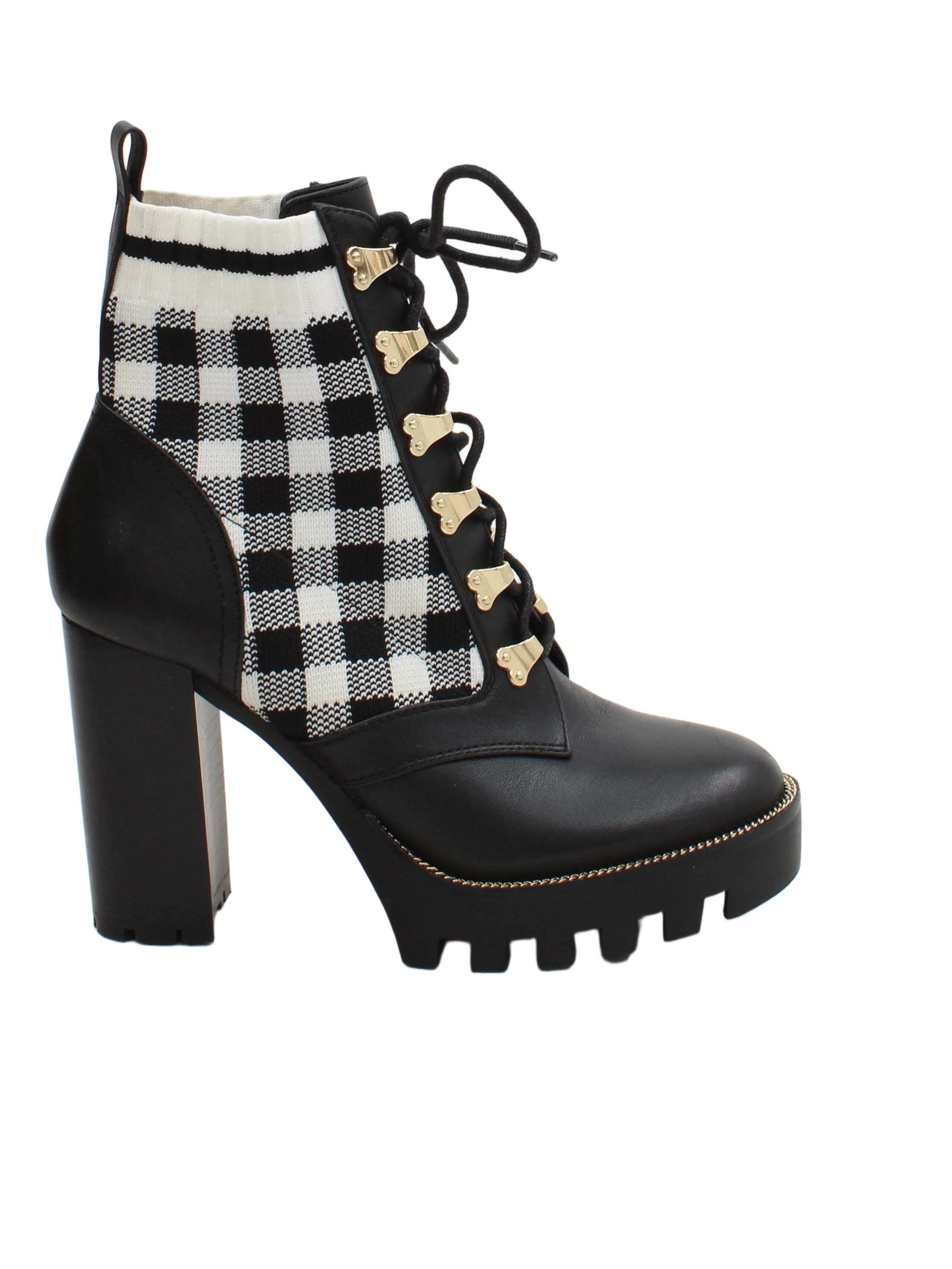Antonio Melani Women's Boots UK 4 Black Checkered Faux Leather with Other Combat