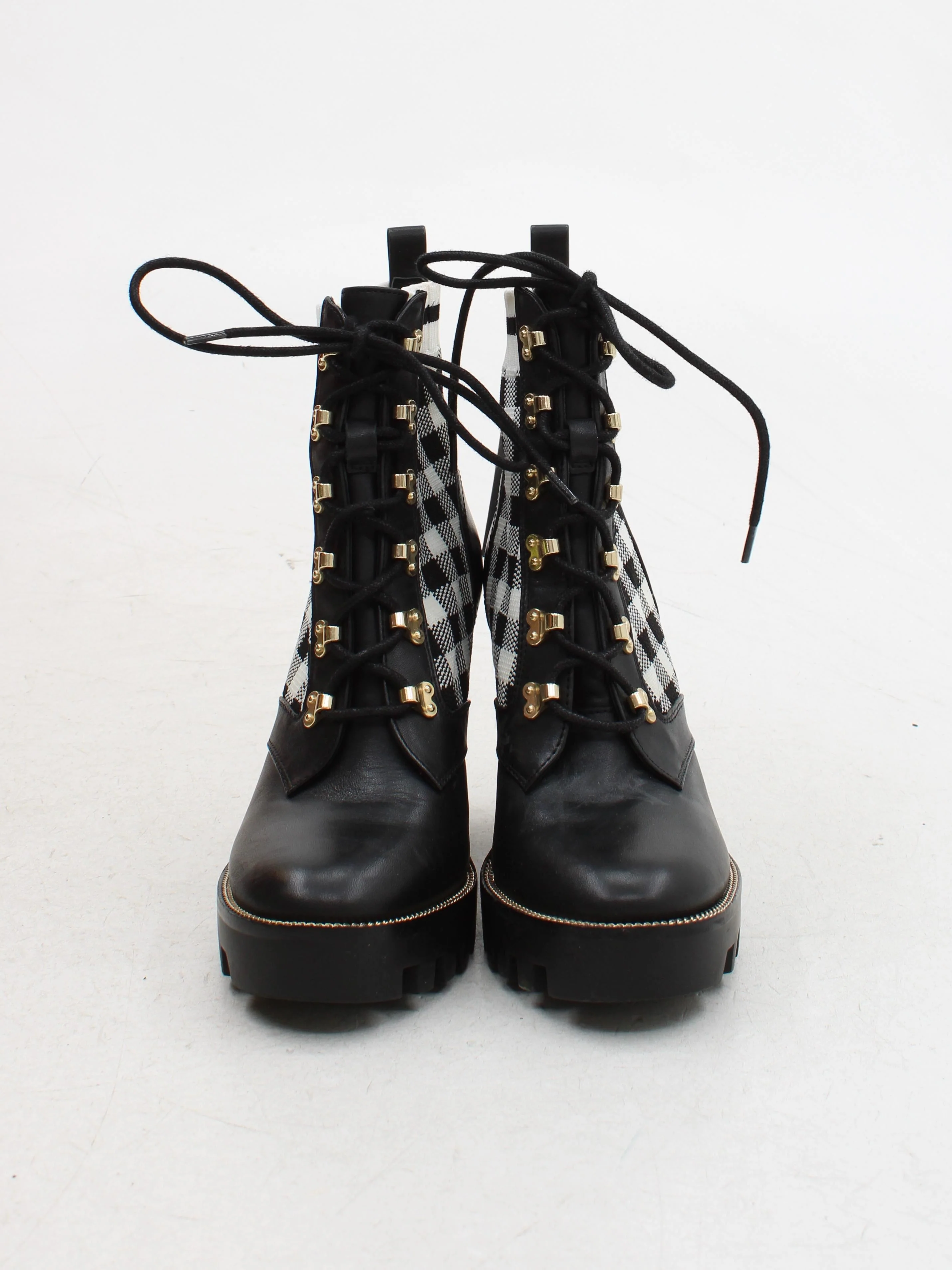 Antonio Melani Women's Boots UK 4 Black Checkered Faux Leather with Other Combat - Image 2
