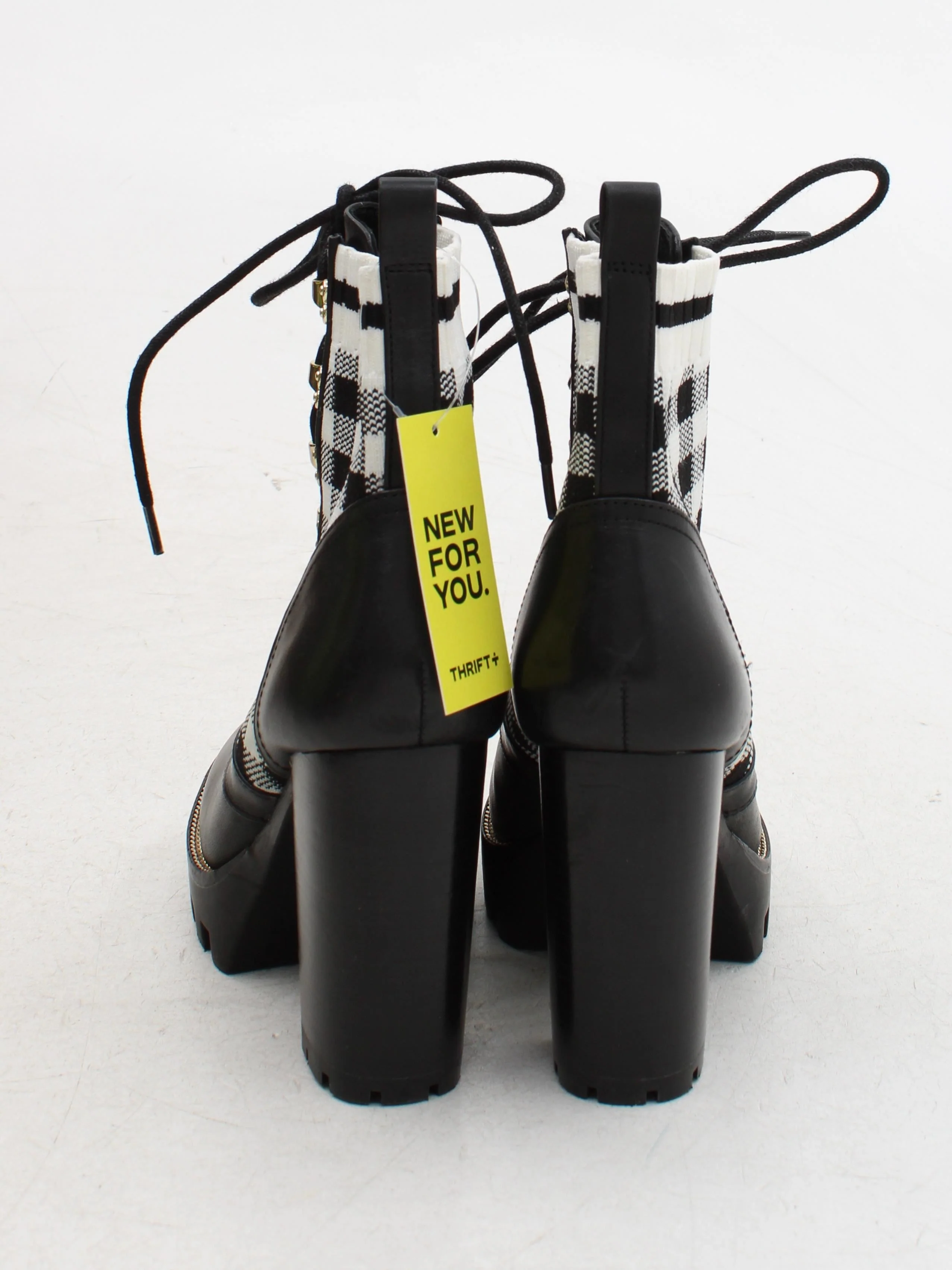Antonio Melani Women's Boots UK 4 Black Checkered Faux Leather with Other Combat - Image 3