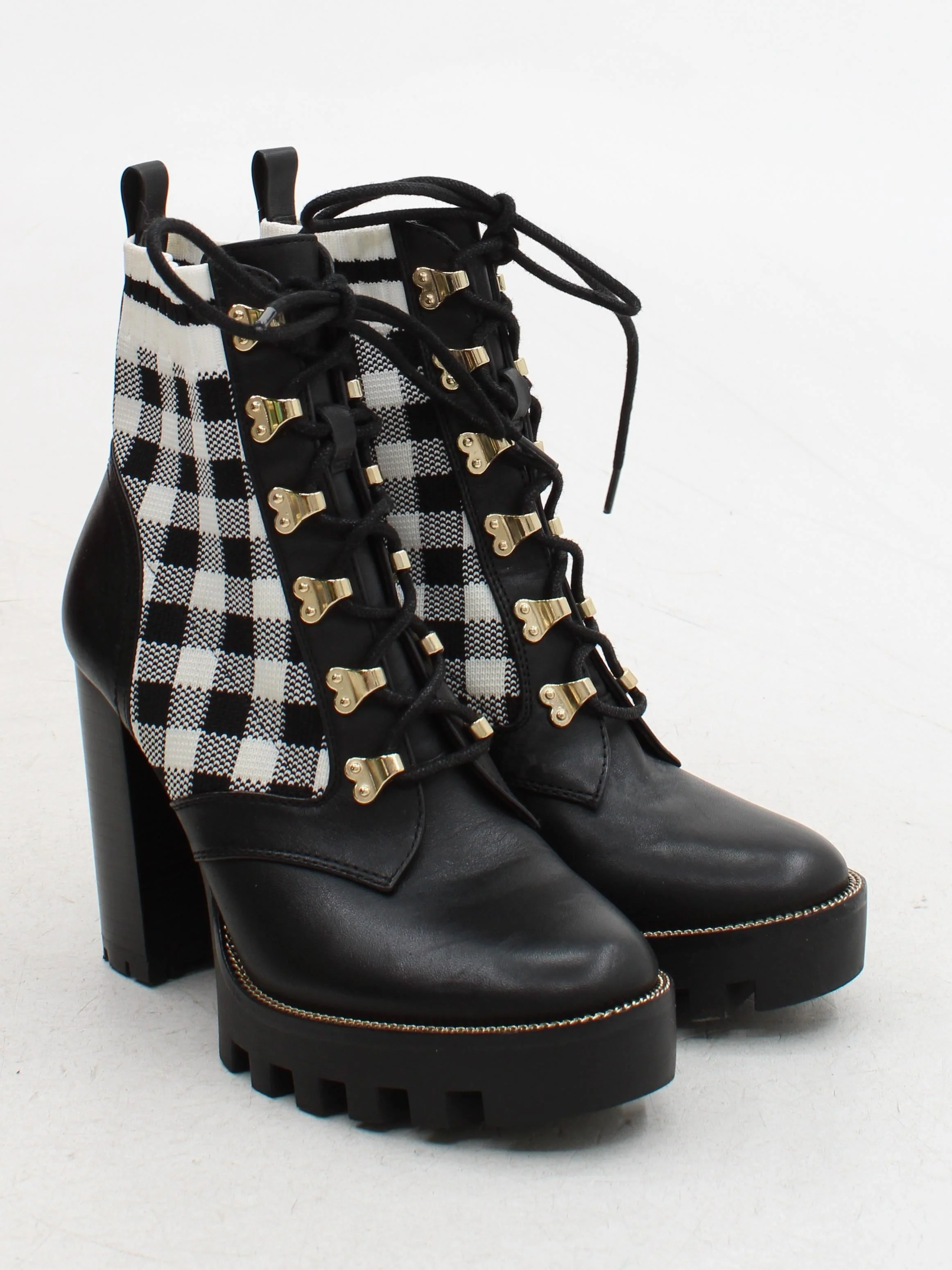 Antonio Melani Women's Boots UK 4 Black Checkered Faux Leather with Other Combat - Image 4