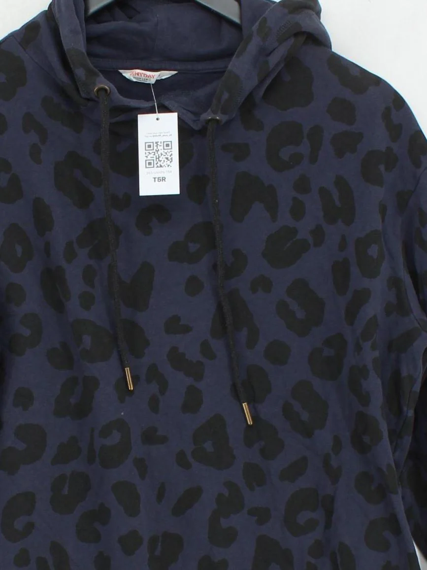 ANYDAY John Lewis Women's Hoodie UK 10 Blue Animal Print 100% Cotton Pullover - Image 3
