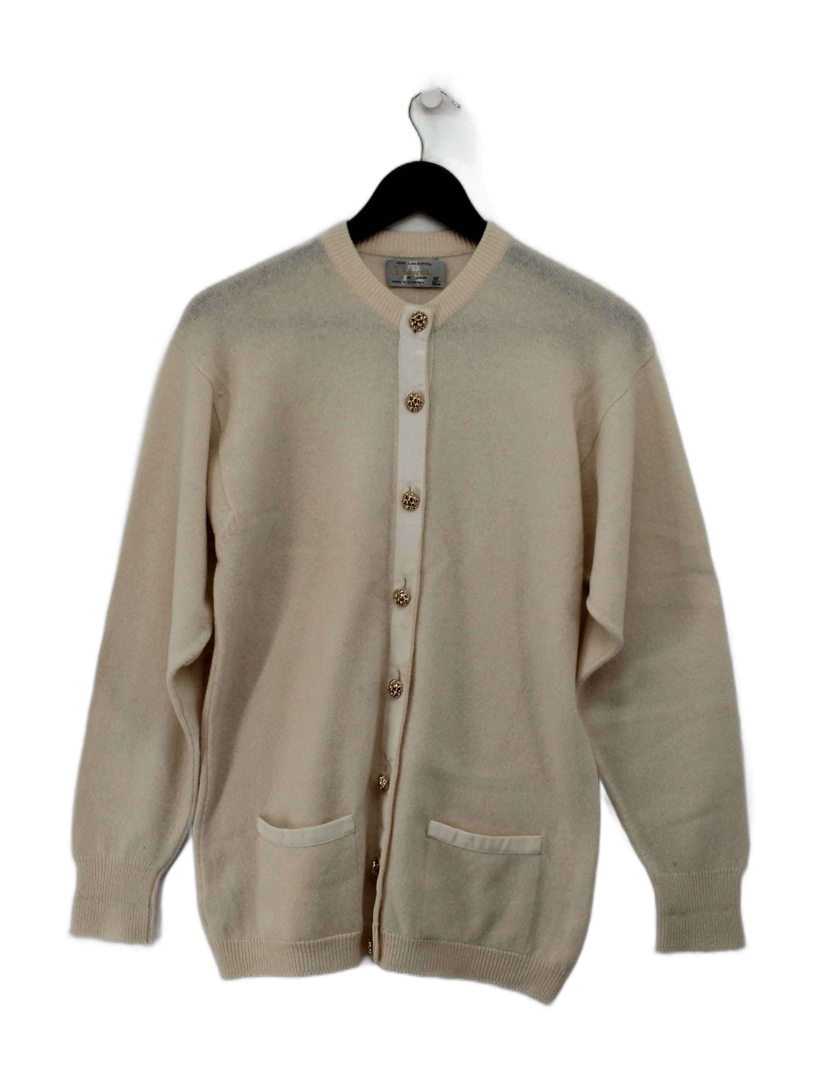 Aquascutum Women's Cardigan UK 10 Cream 100% Wool Round Neck Cardigan