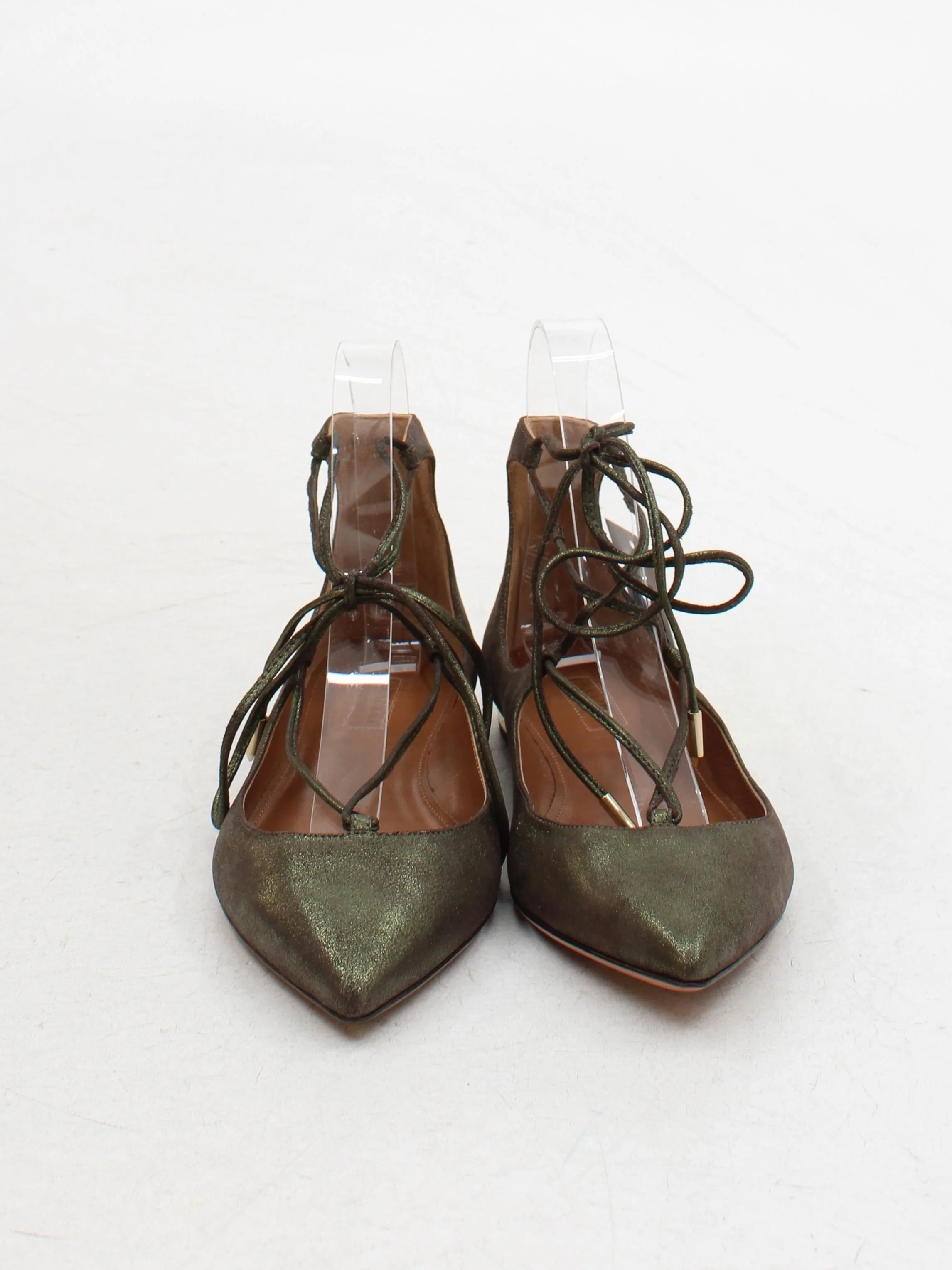 Aquazzura Women's Flat Shoes UK 4 Green 100% Leather Ballet - Image 2