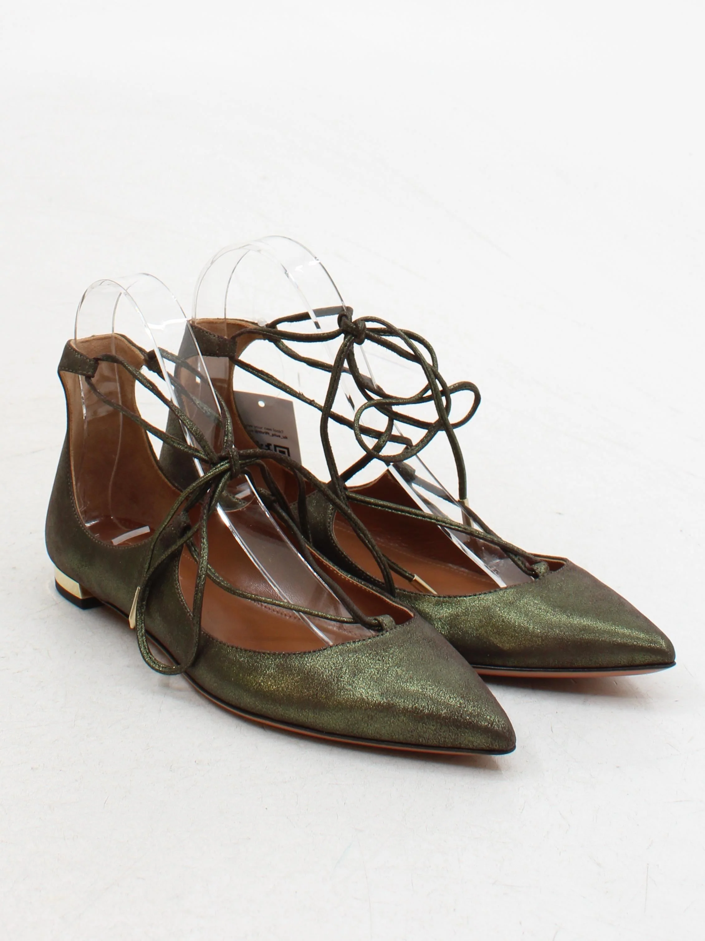 Aquazzura Women's Flat Shoes UK 4 Green 100% Leather Ballet - Image 4