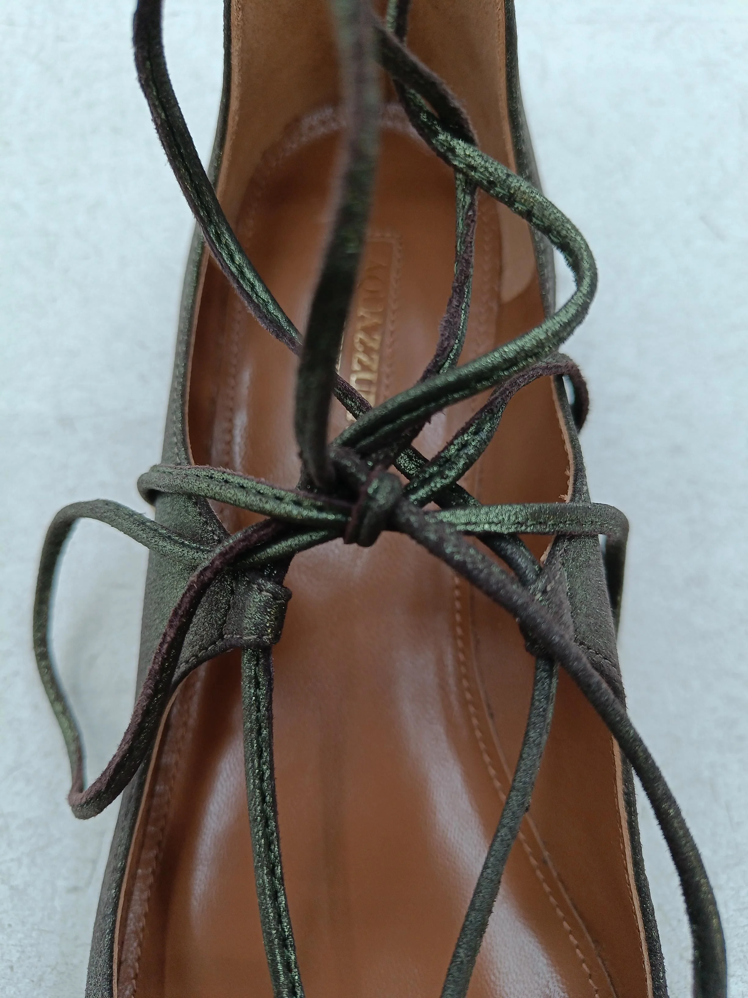 Aquazzura Women's Flat Shoes UK 4 Green 100% Leather Ballet - Image 6