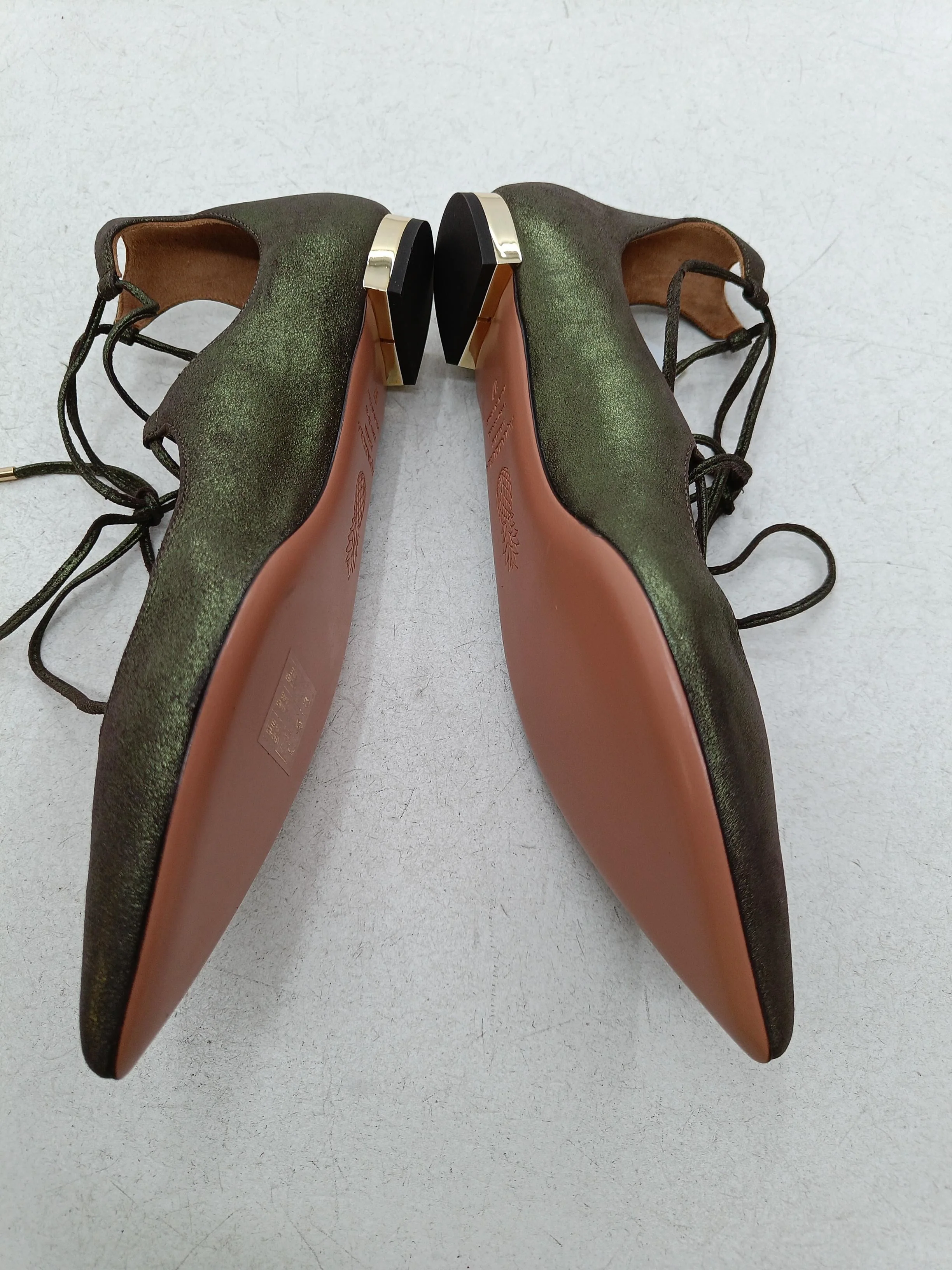 Aquazzura Women's Flat Shoes UK 4 Green 100% Leather Ballet - Image 7
