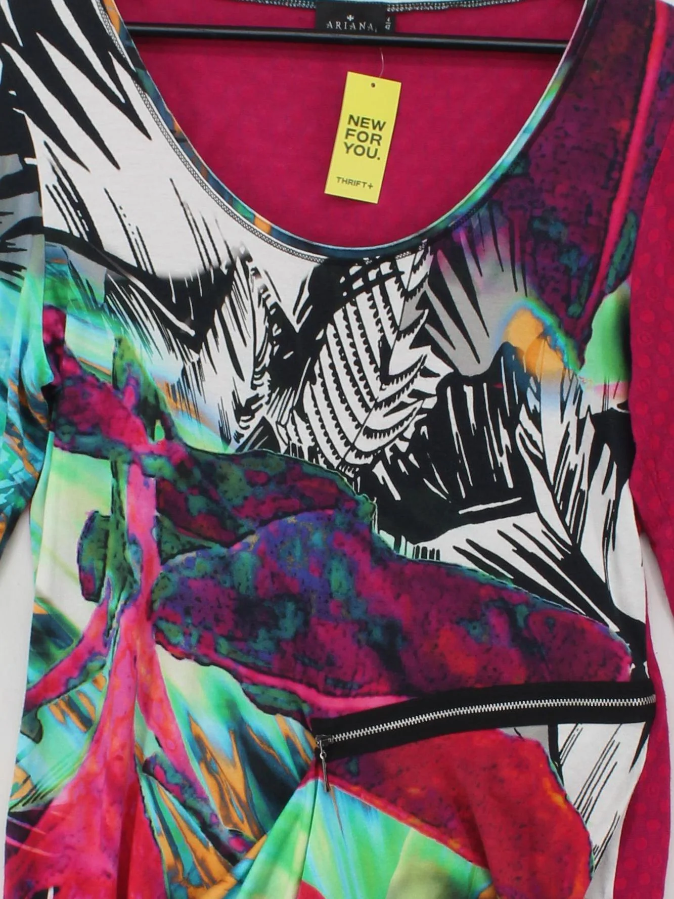 Ariana Women's Top UK 4 Multi Viscose with Elastane 3/4 Sleeve Round Neck Basic - Image 3