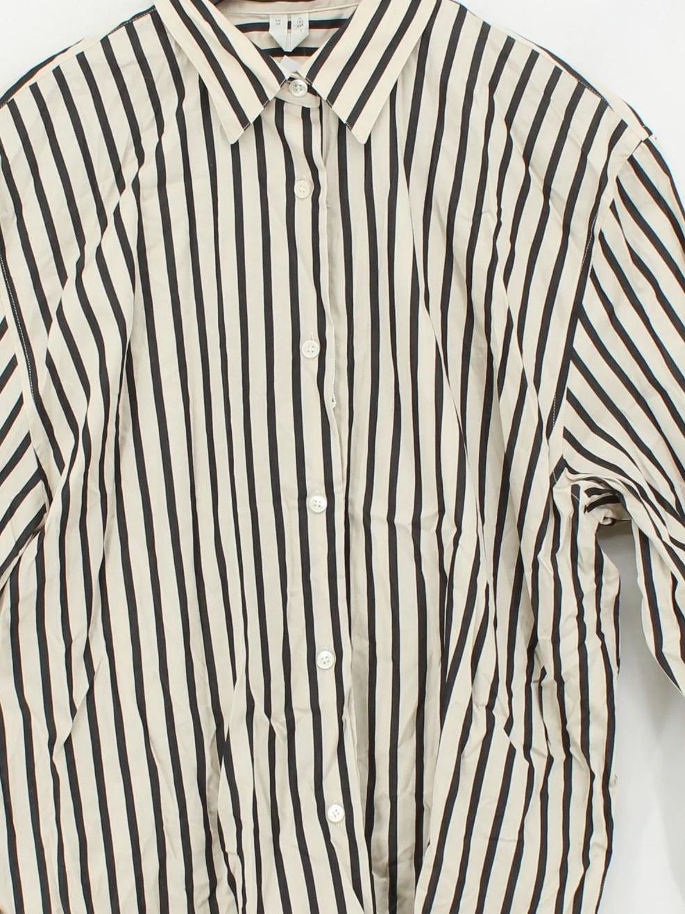 Arket Men's Shirt M Cream Striped 100% Cotton Basic - Image 3