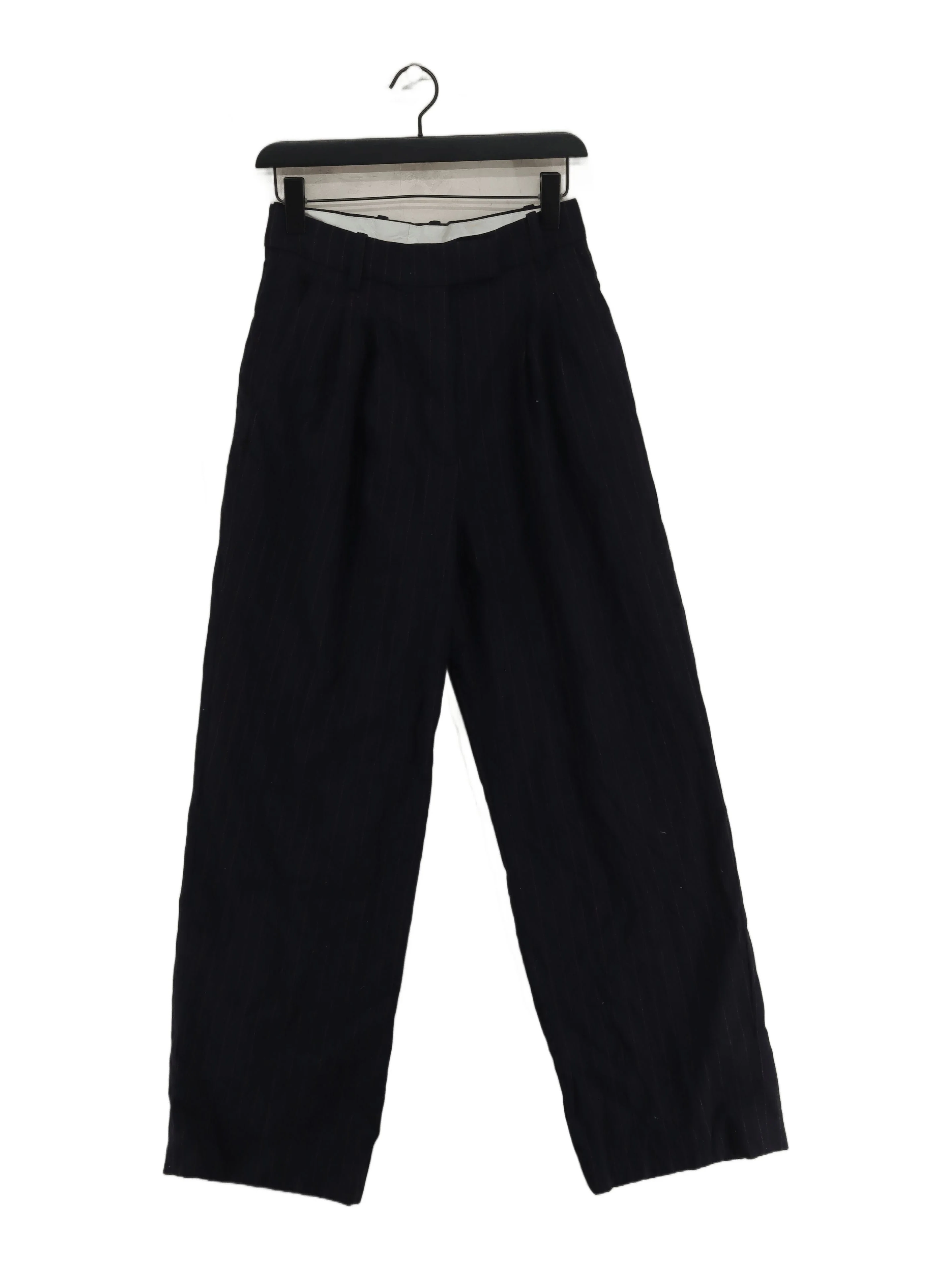 Arket Men's Trousers W 29 in Black Striped Wool with Elastane Wide-Leg Chino