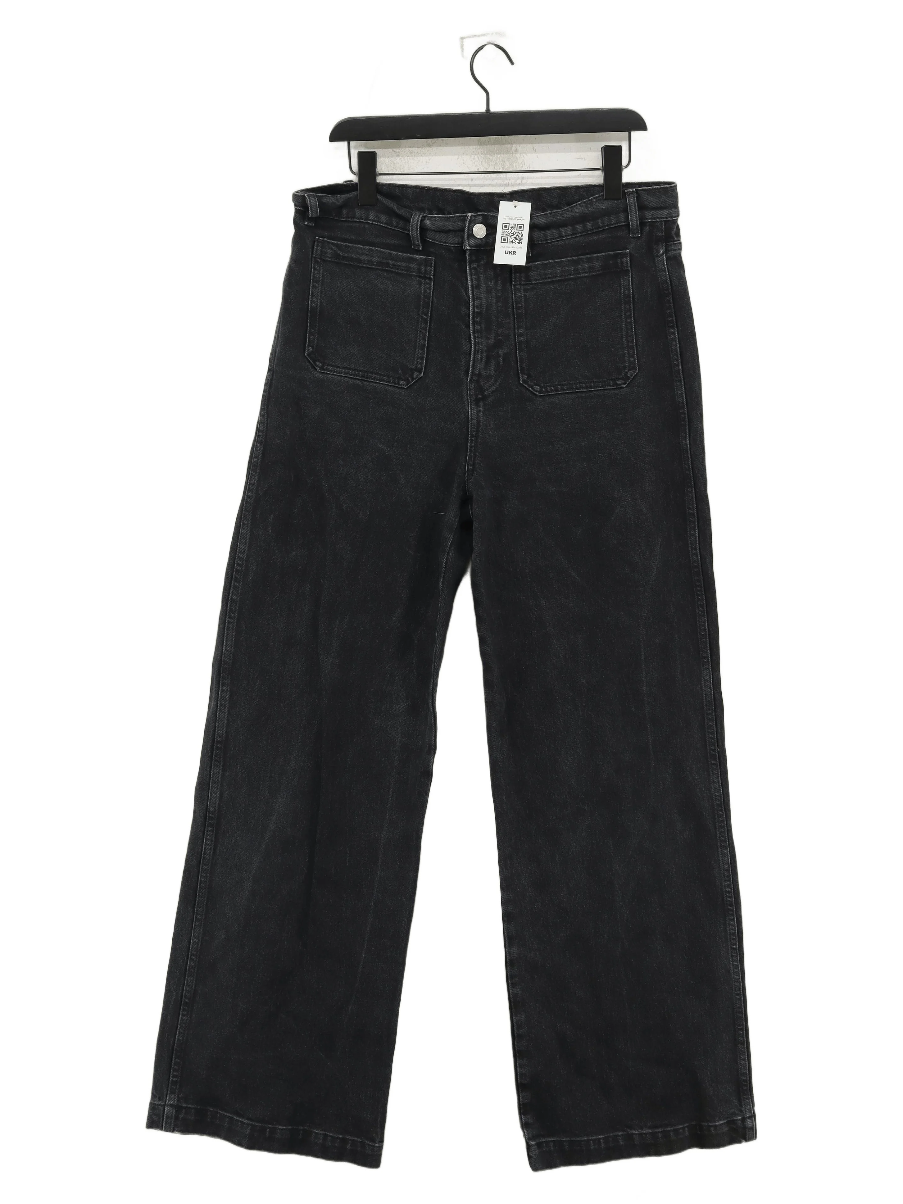 Arket Women's Jeans UK 16 Black Cotton with Elastane Wide-Leg