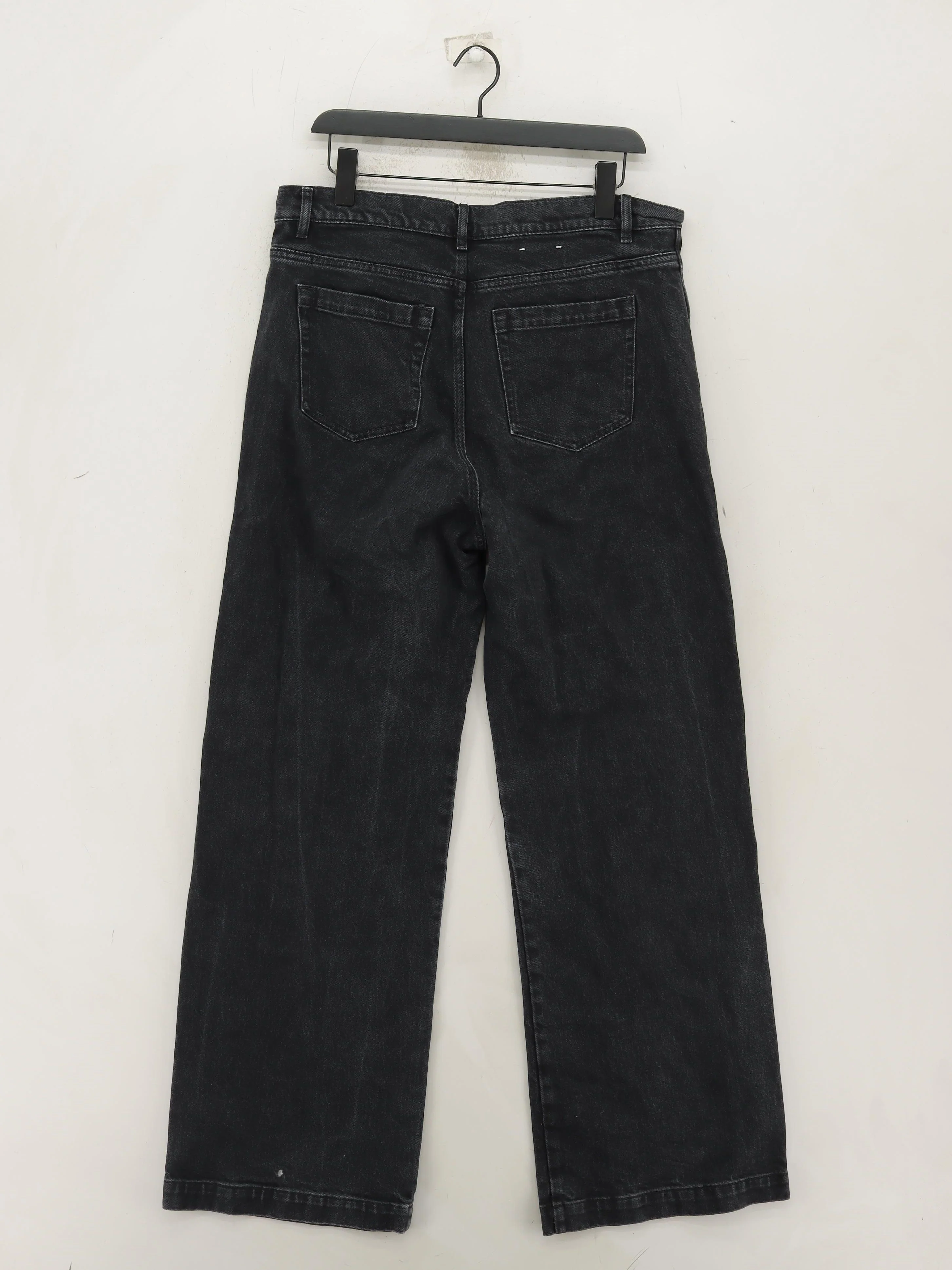 Arket Women's Jeans UK 16 Black Cotton with Elastane Wide-Leg - Image 2