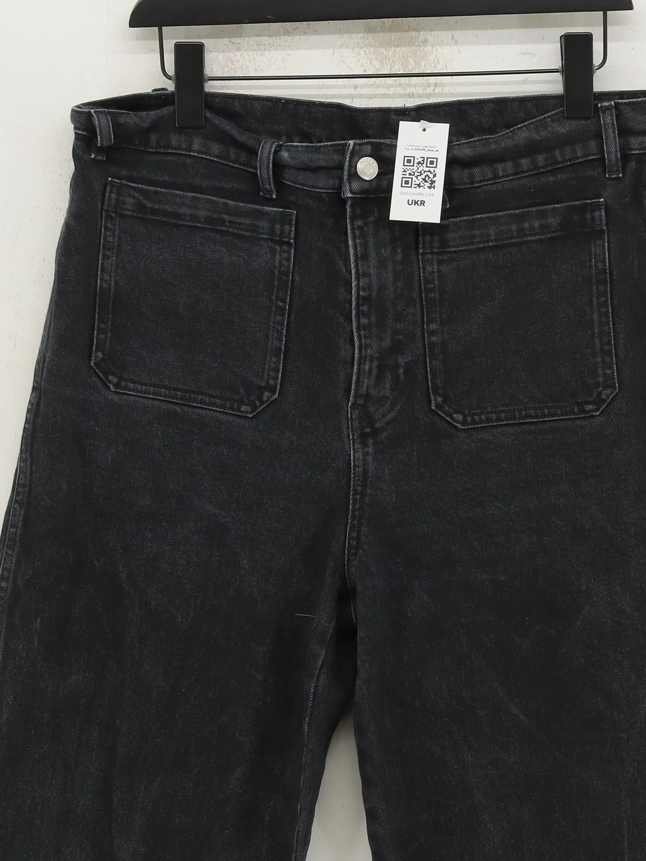 Arket Women's Jeans UK 16 Black Cotton with Elastane Wide-Leg - Image 3