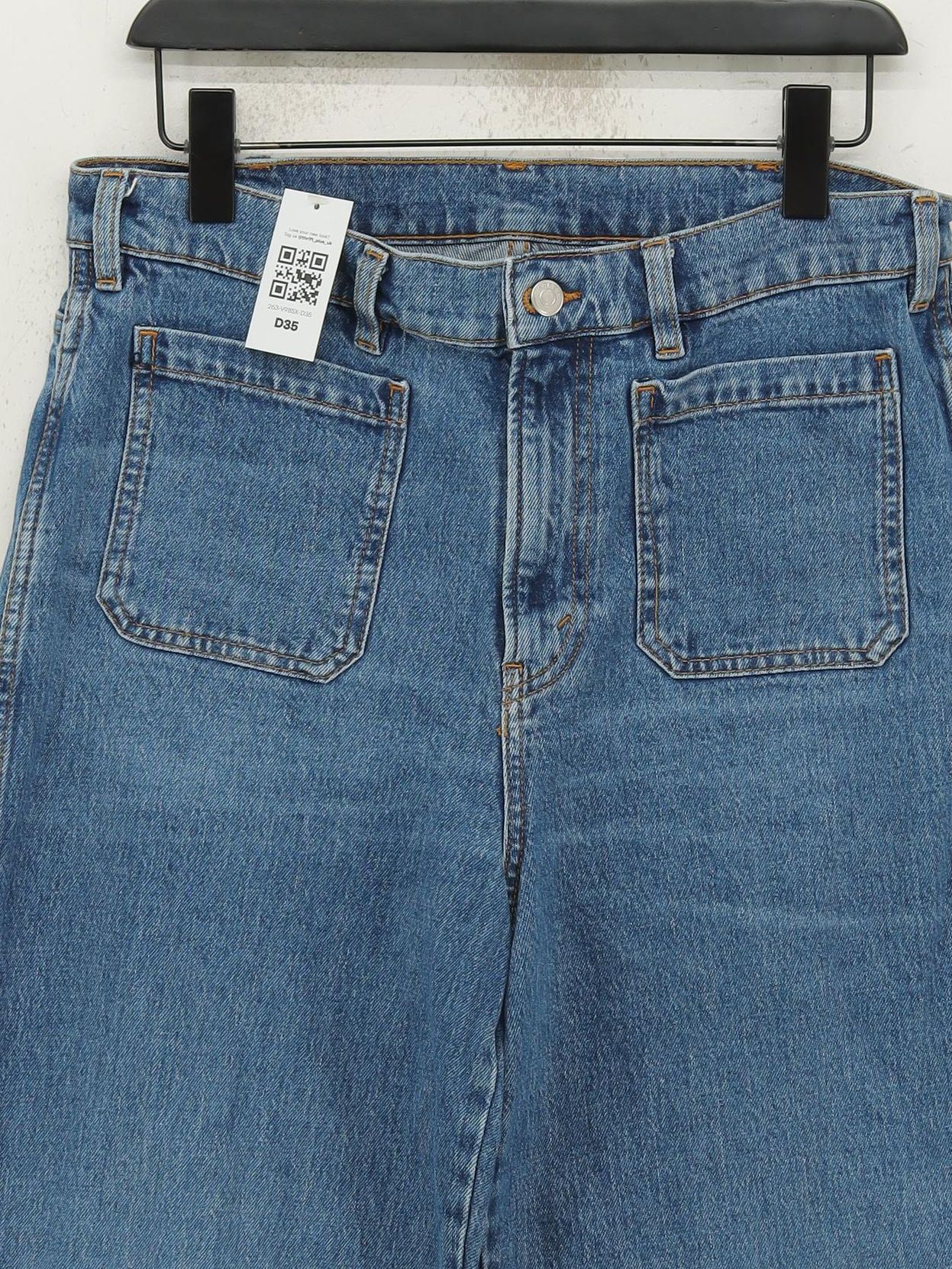 Arket Women's Jeans UK 16 Blue Cotton with Lyocell Modal, Elastane Wide-Leg - Image 3