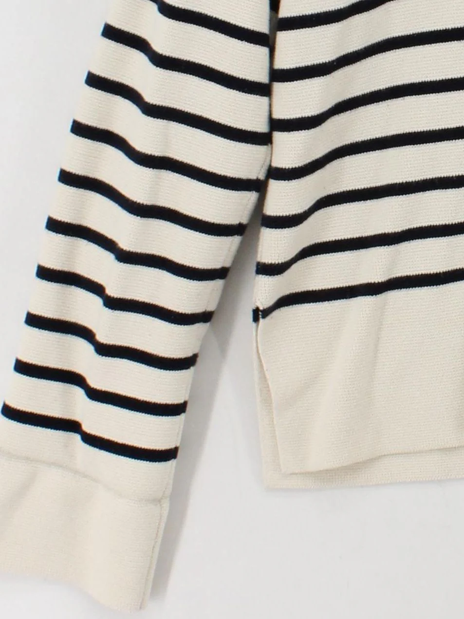 Arket Women's Jumper M Cream Striped 100% Cotton V-Neck Pullover - Image 4
