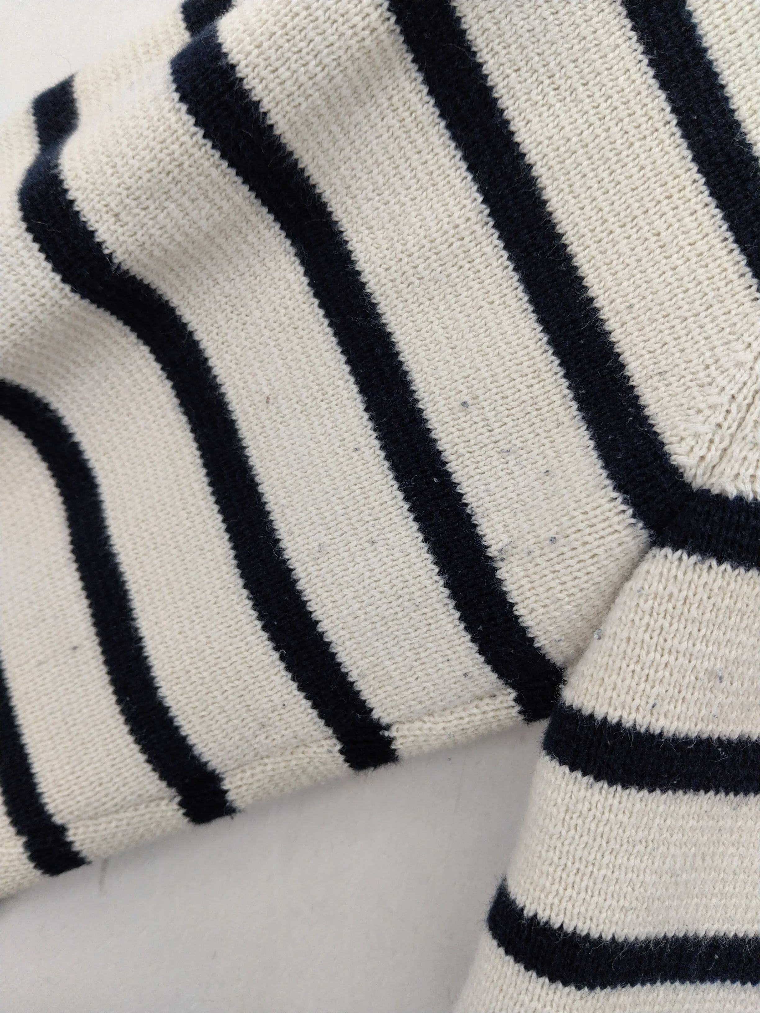 Arket Women's Jumper M Cream Striped 100% Cotton V-Neck Pullover - Image 5