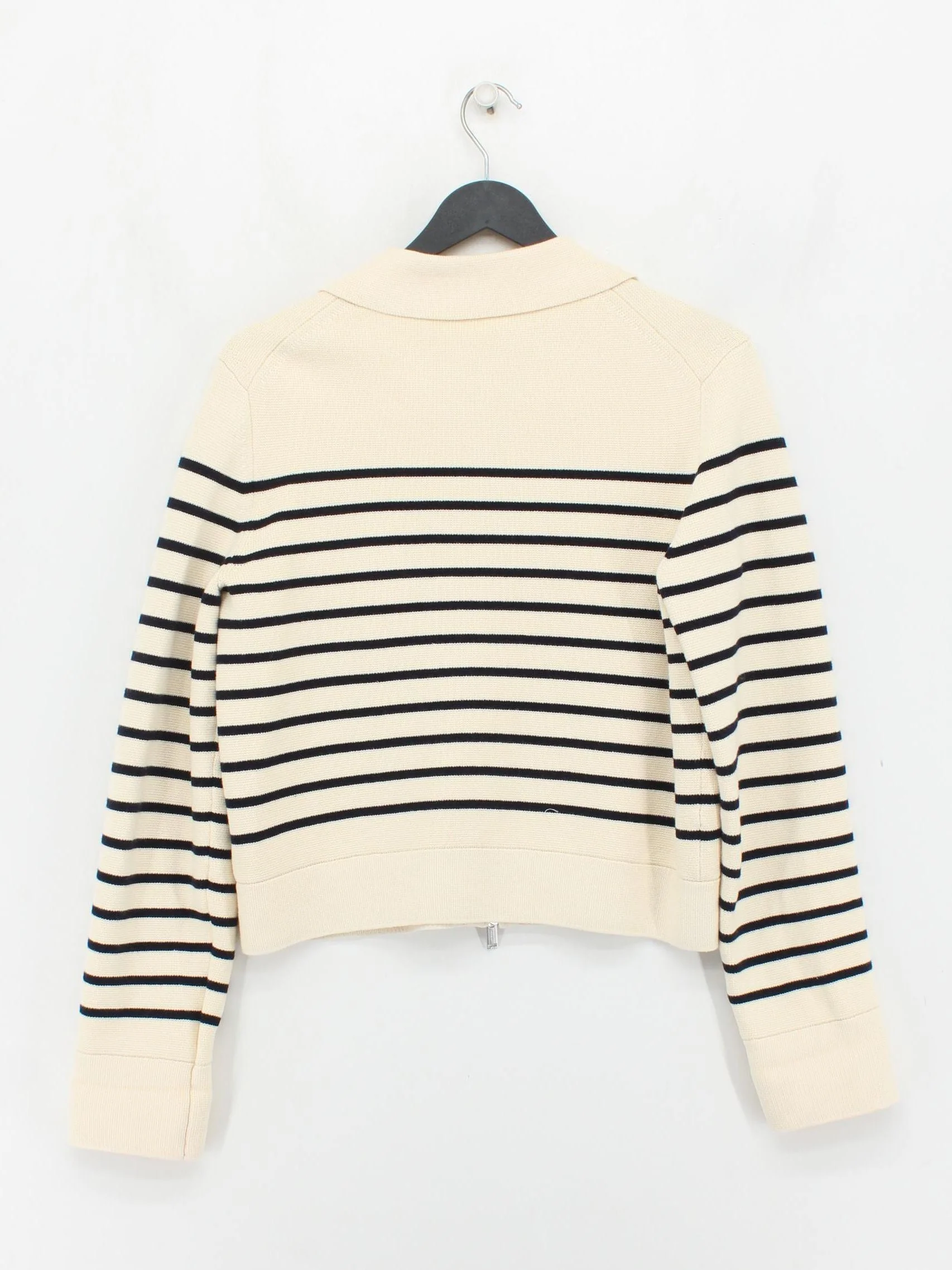 Arket Women's Jumper S Cream Striped 100% Cotton Collared Pullover - Image 2