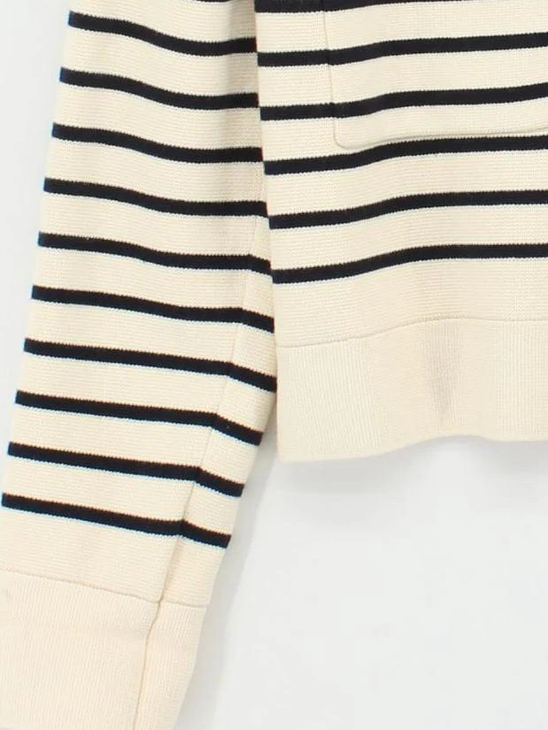Arket Women's Jumper S Cream Striped 100% Cotton Collared Pullover - Image 4