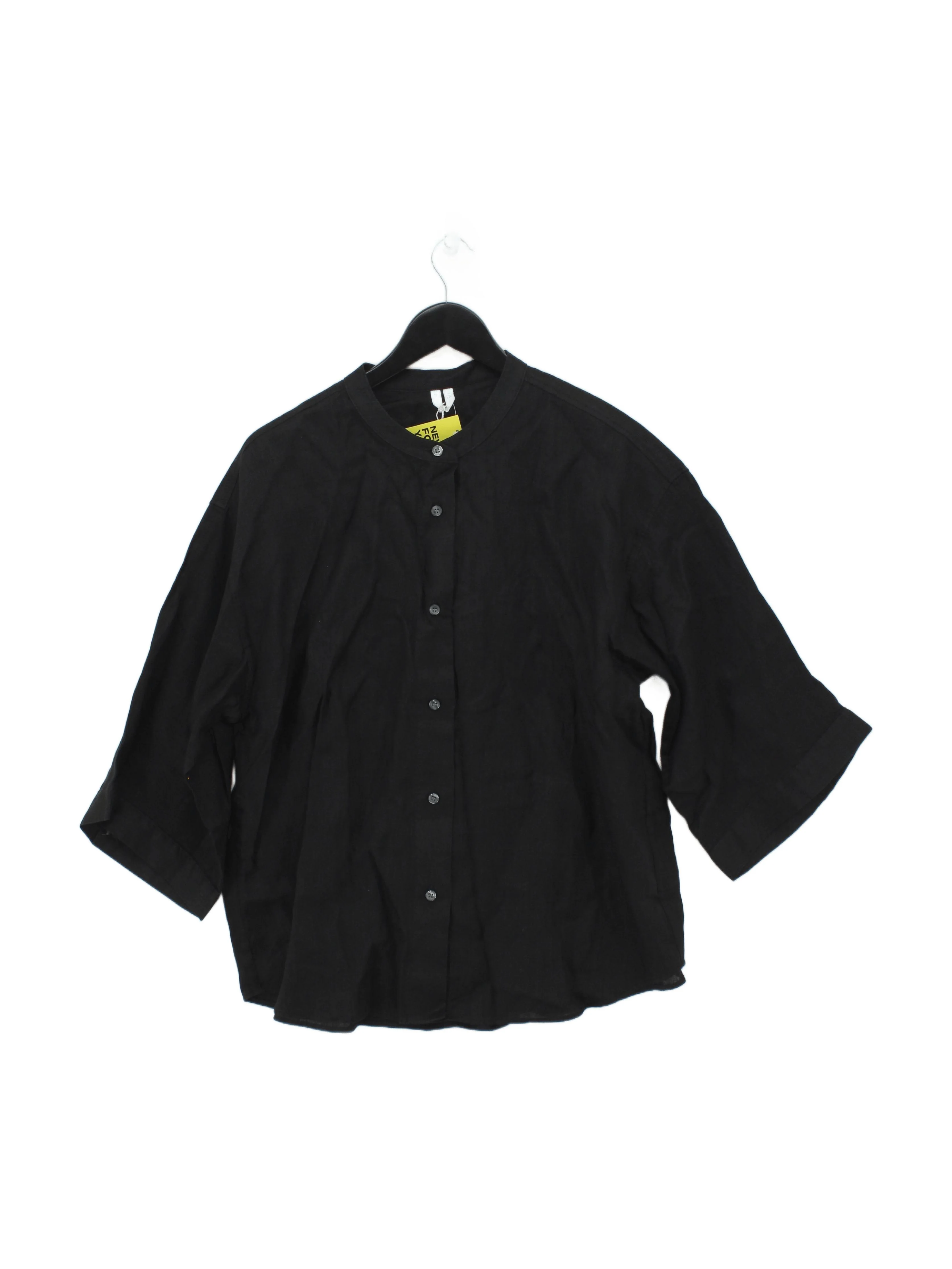 Arket Women's Shirt S Black 100% Linen 3/4 Sleeve Collared Basic New with tags