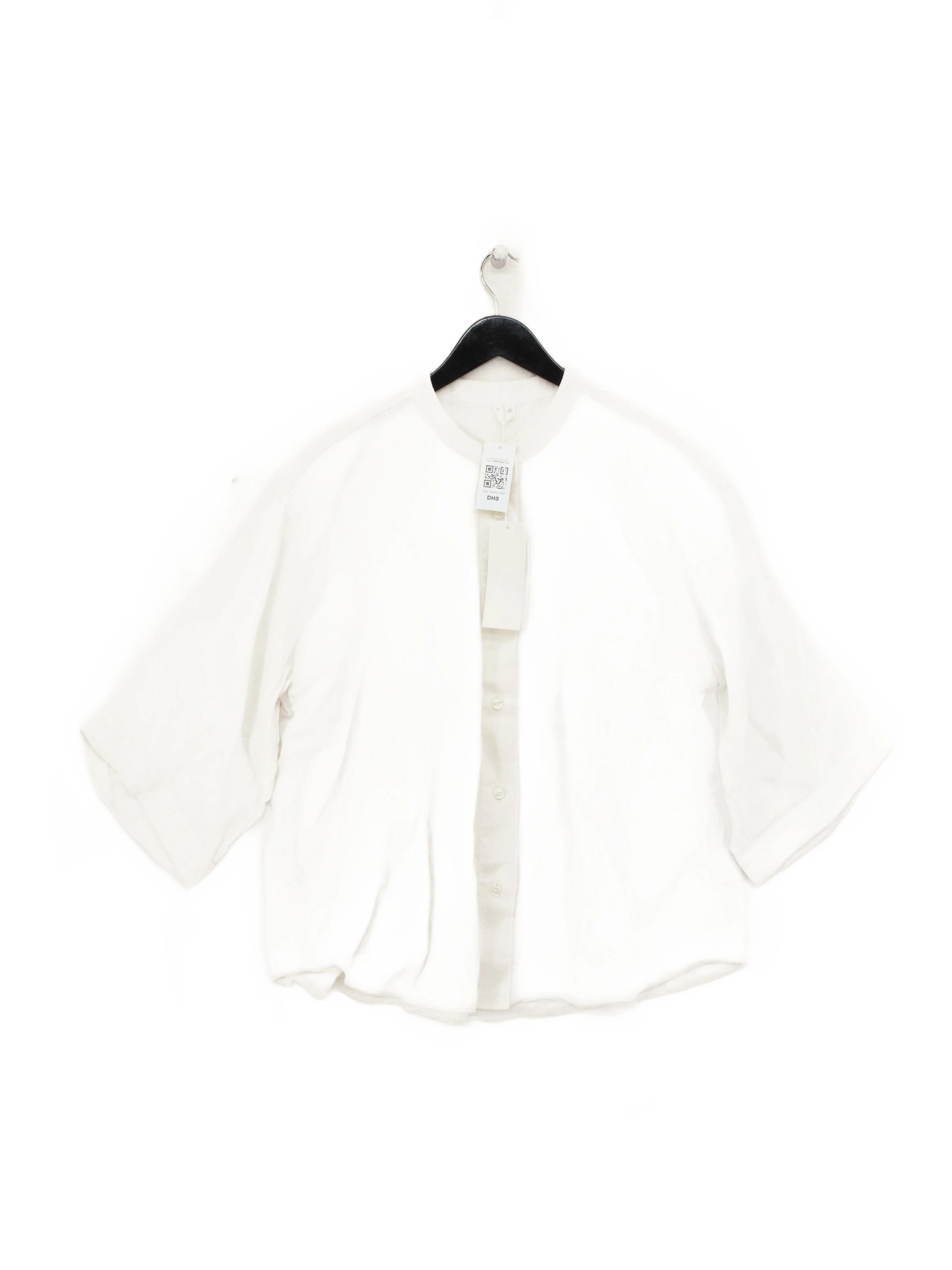 Arket Women's Shirt S White 100% Linen 3/4 Sleeve Collared Basic New with tags