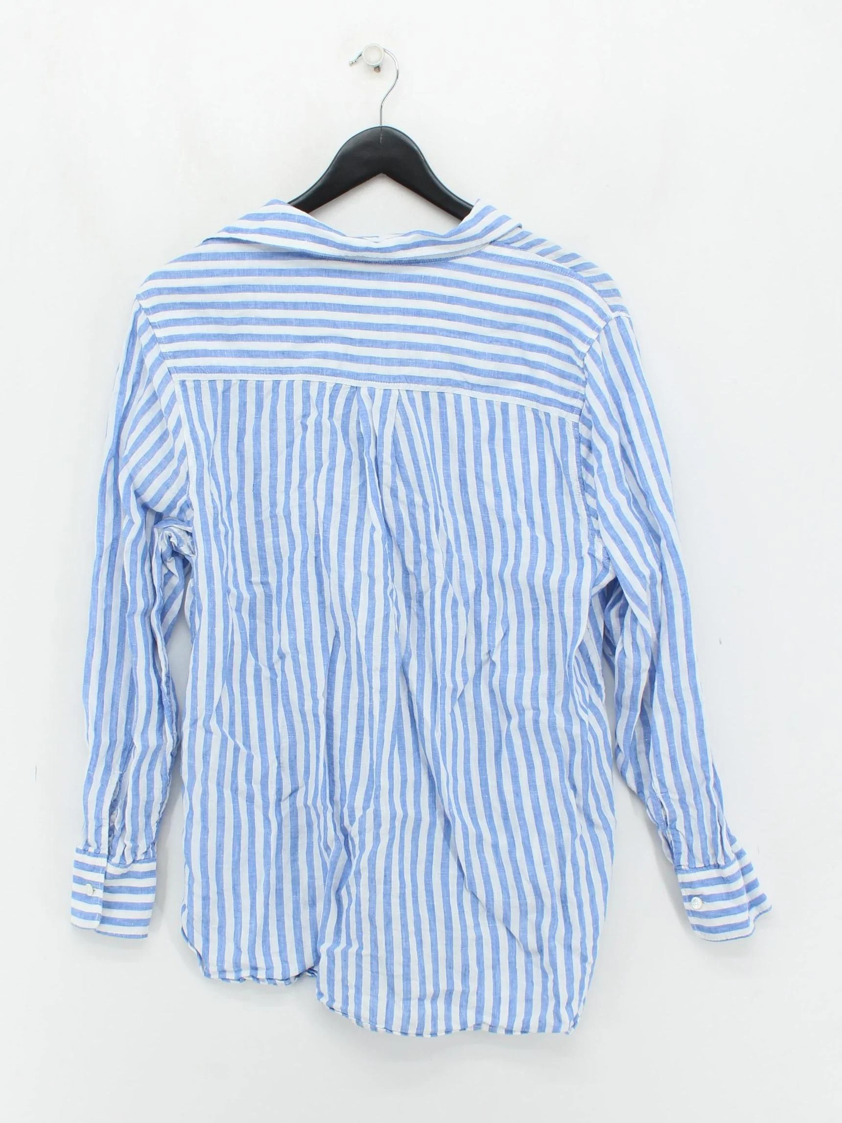 Arket Women's Shirt UK 14 Blue Striped 100% Linen Long Sleeve Collared Basic - Image 2