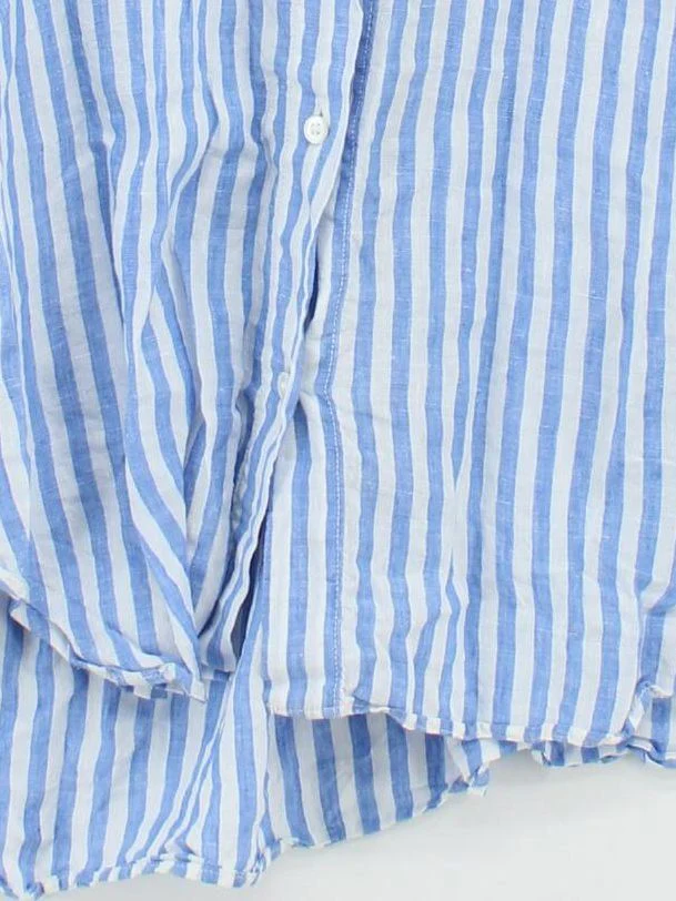 Arket Women's Shirt UK 14 Blue Striped 100% Linen Long Sleeve Collared Basic - Image 4