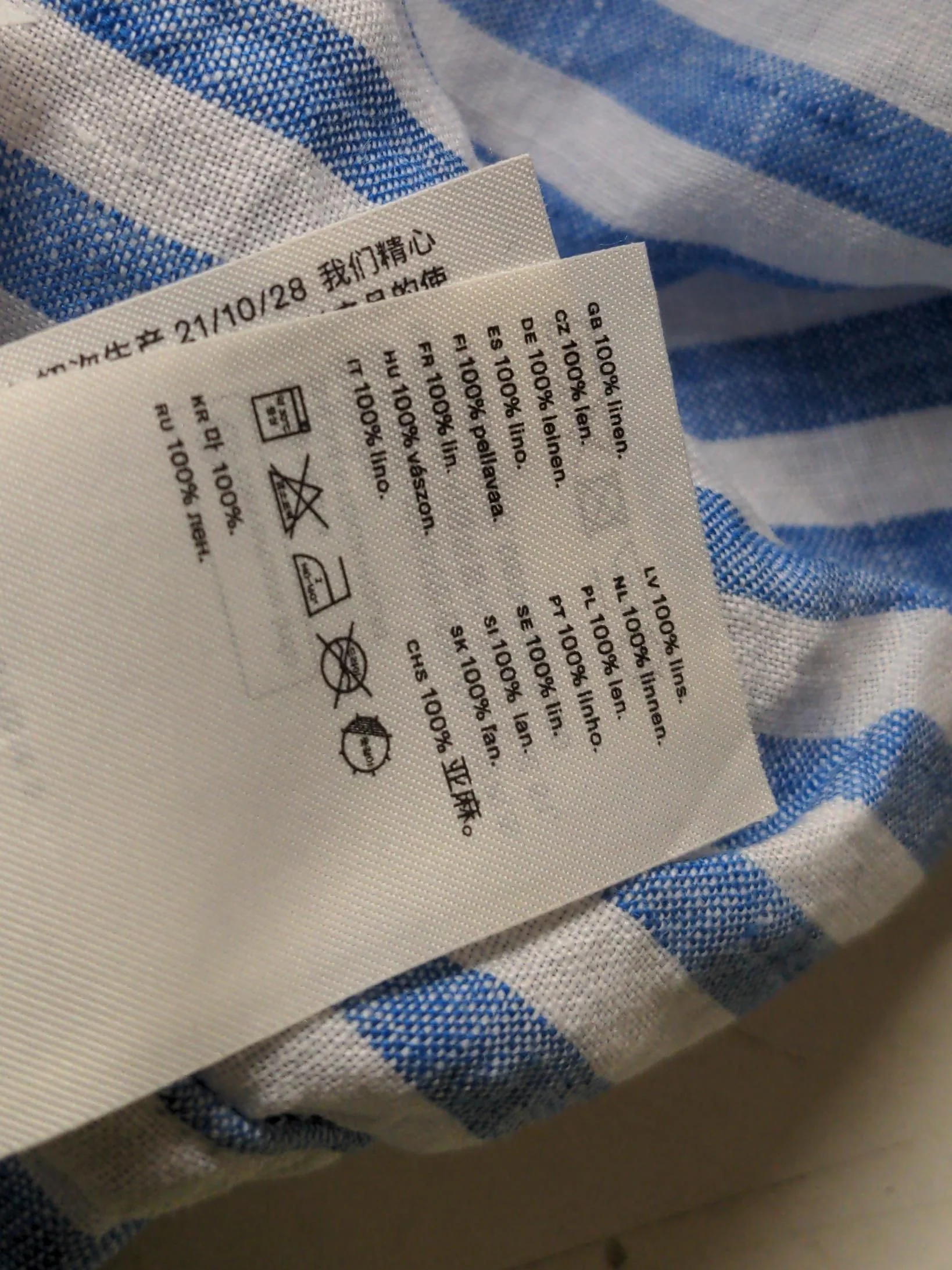Arket Women's Shirt UK 14 Blue Striped 100% Linen Long Sleeve Collared Basic - Image 6
