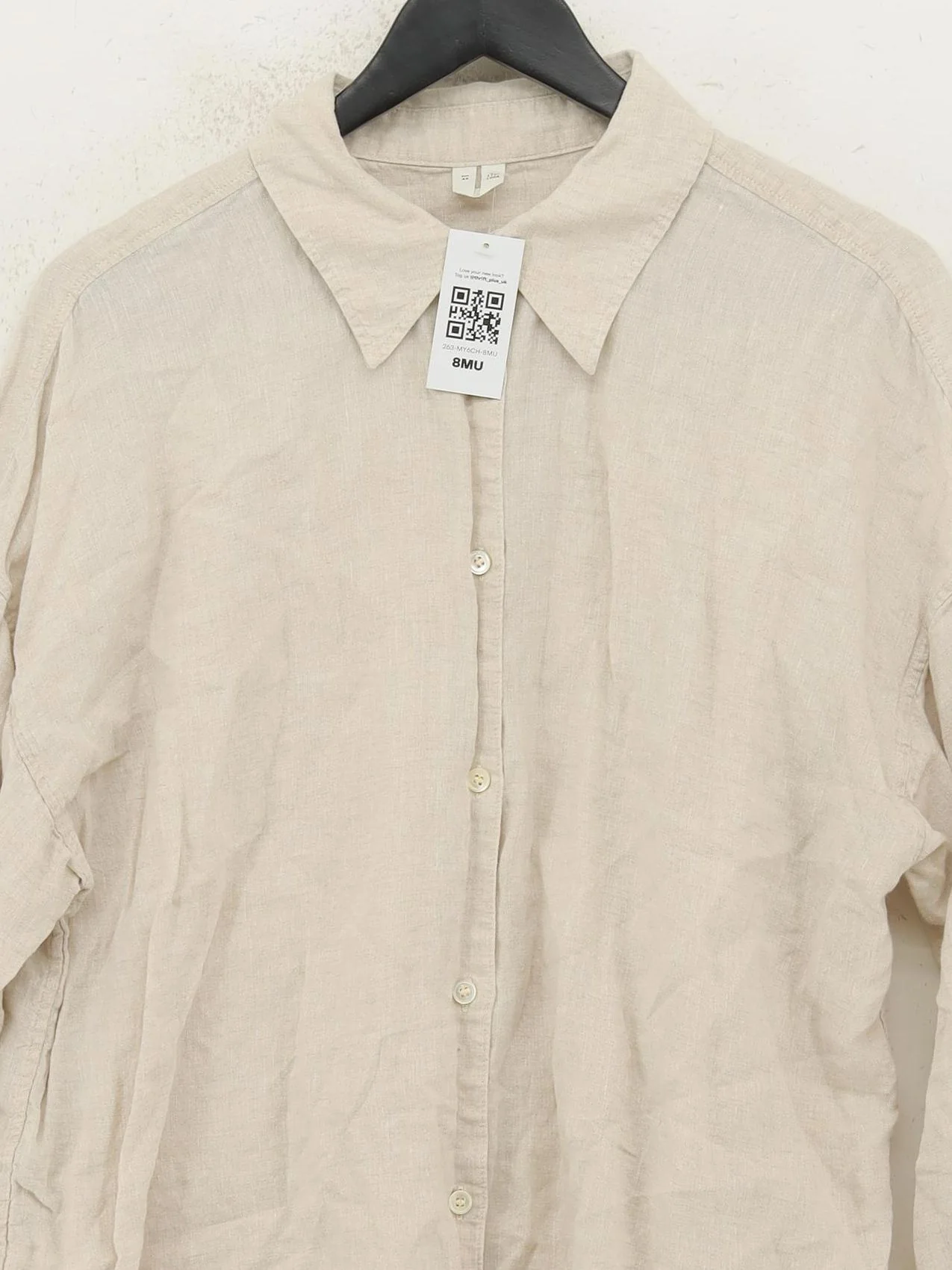 Arket Women's Shirt UK 16 Cream 100% Linen Long Sleeve Collared Basic - Image 3