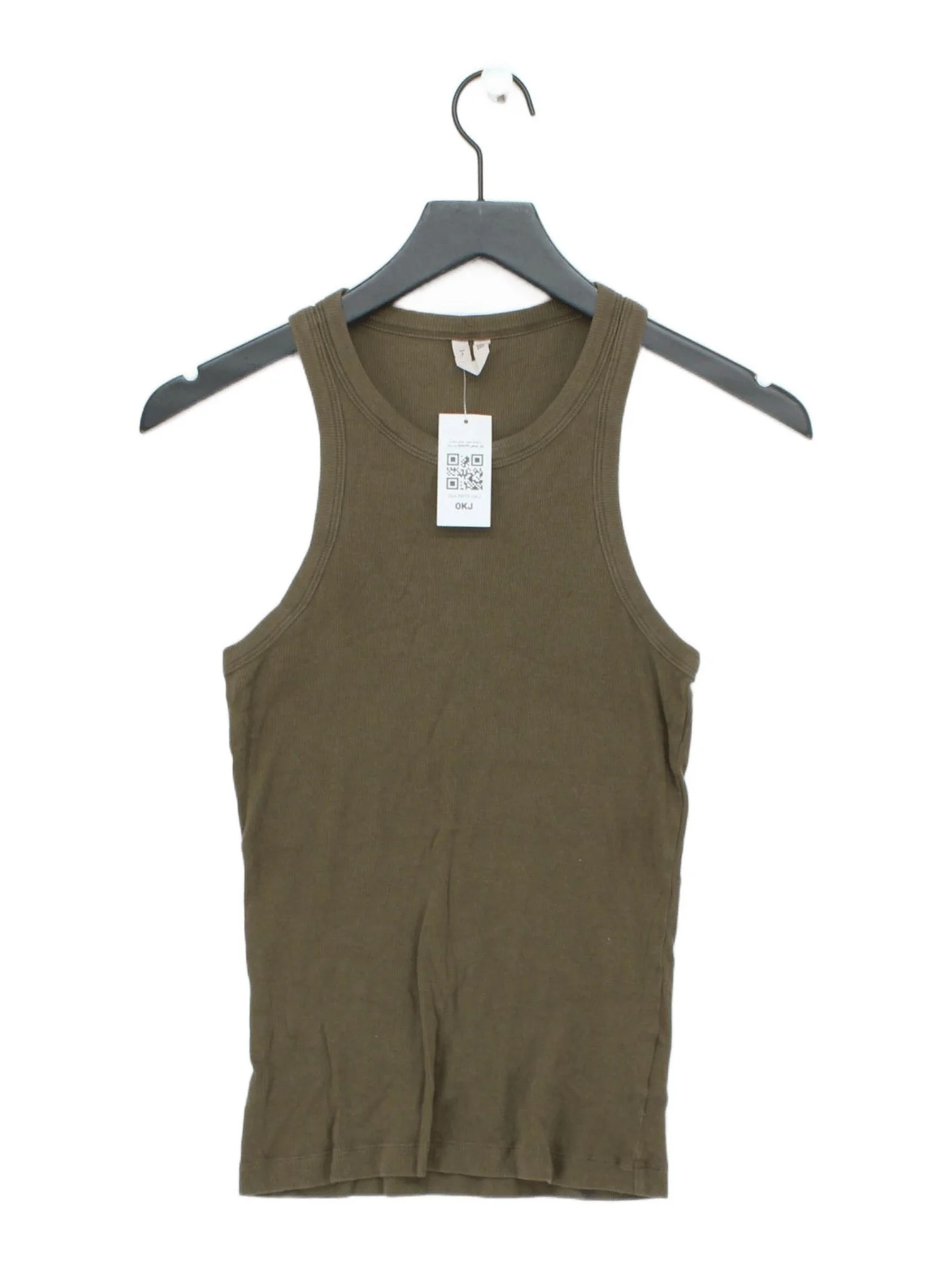 Arket Women's T-Shirt S Green 100% Cotton Sleeveless Round Neck Basic