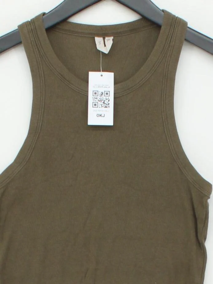 Arket Women's T-Shirt S Green 100% Cotton Sleeveless Round Neck Basic - Image 3