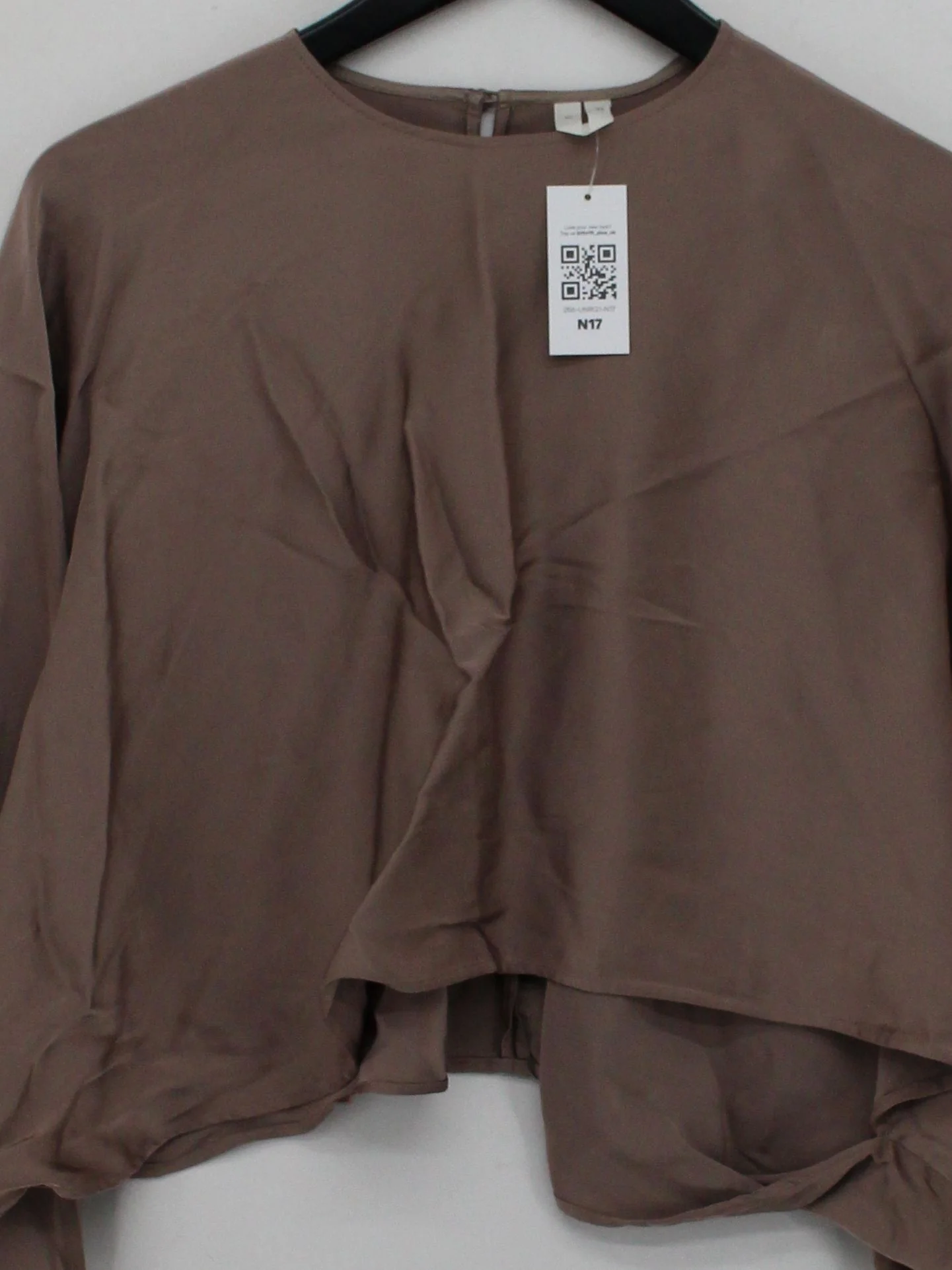 Arket Women's Top UK 6 Brown 100% Other Long Sleeve Round Neck Cropped - Image 3