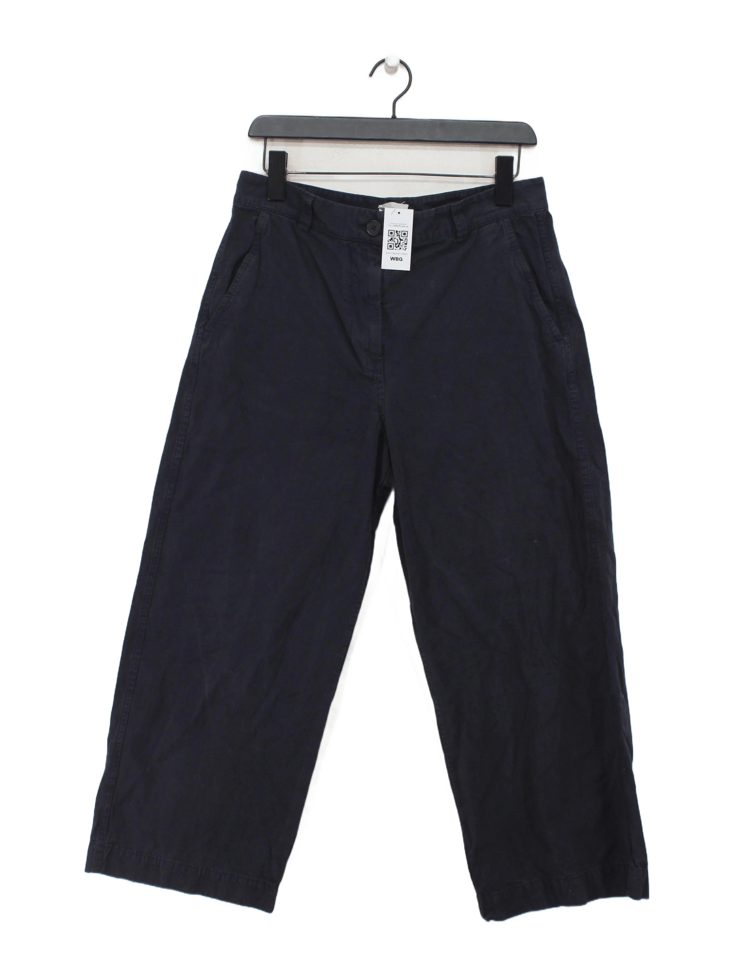 Arket Women's Trousers UK 10 Blue Cotton with Linen Wide-Leg Cropped