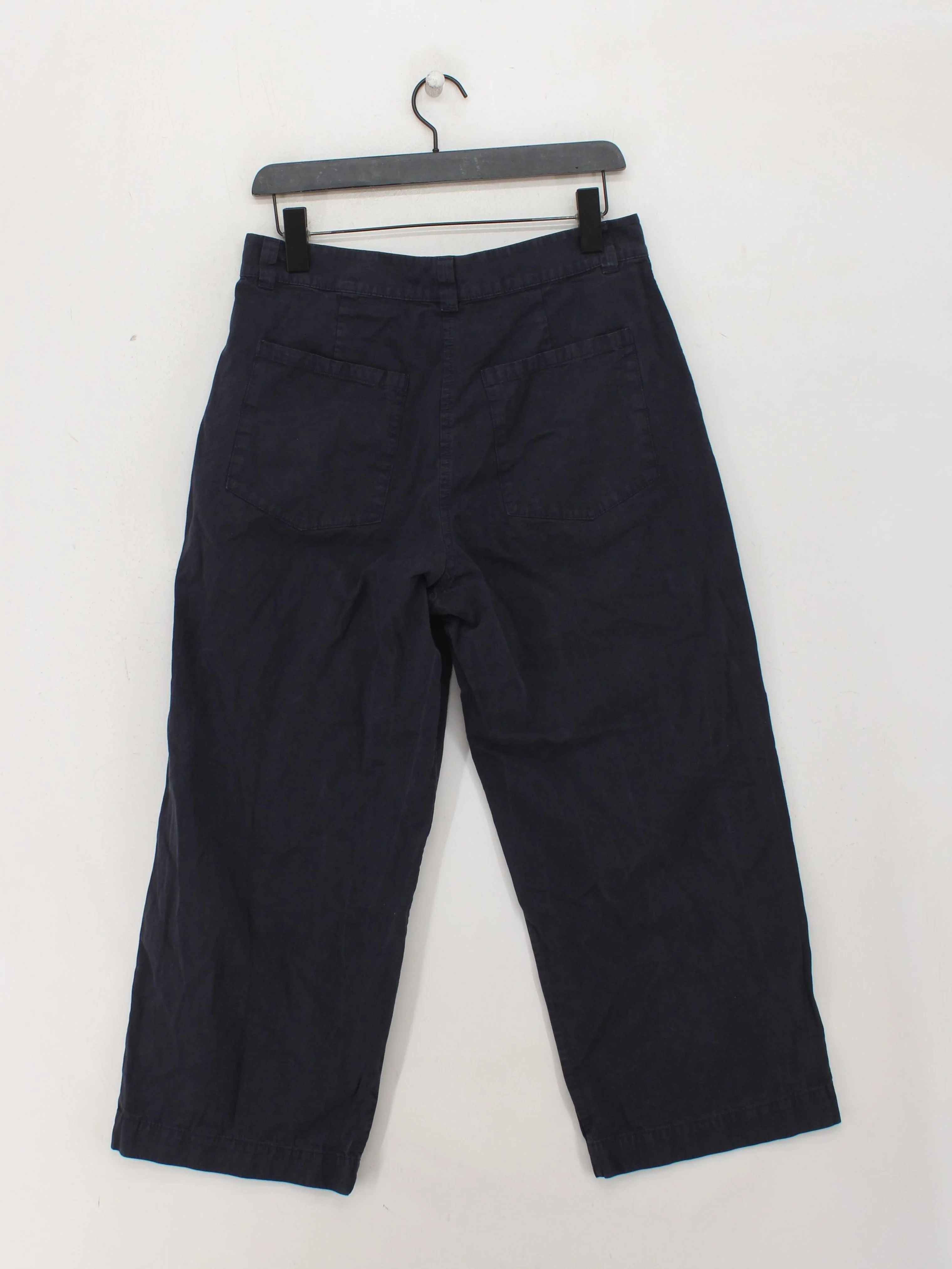 Arket Women's Trousers UK 10 Blue Cotton with Linen Wide-Leg Cropped - Image 2