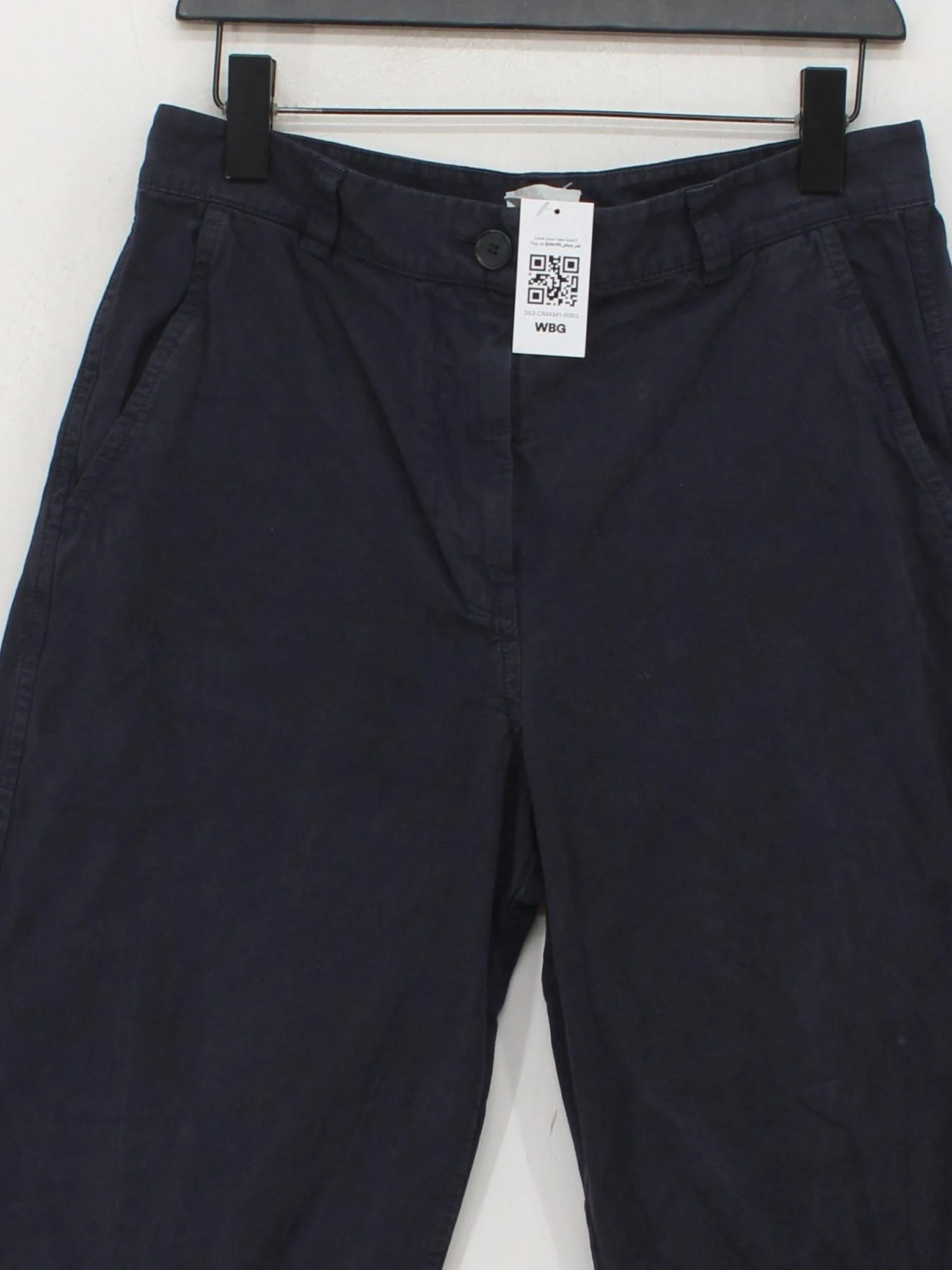 Arket Women's Trousers UK 10 Blue Cotton with Linen Wide-Leg Cropped - Image 3