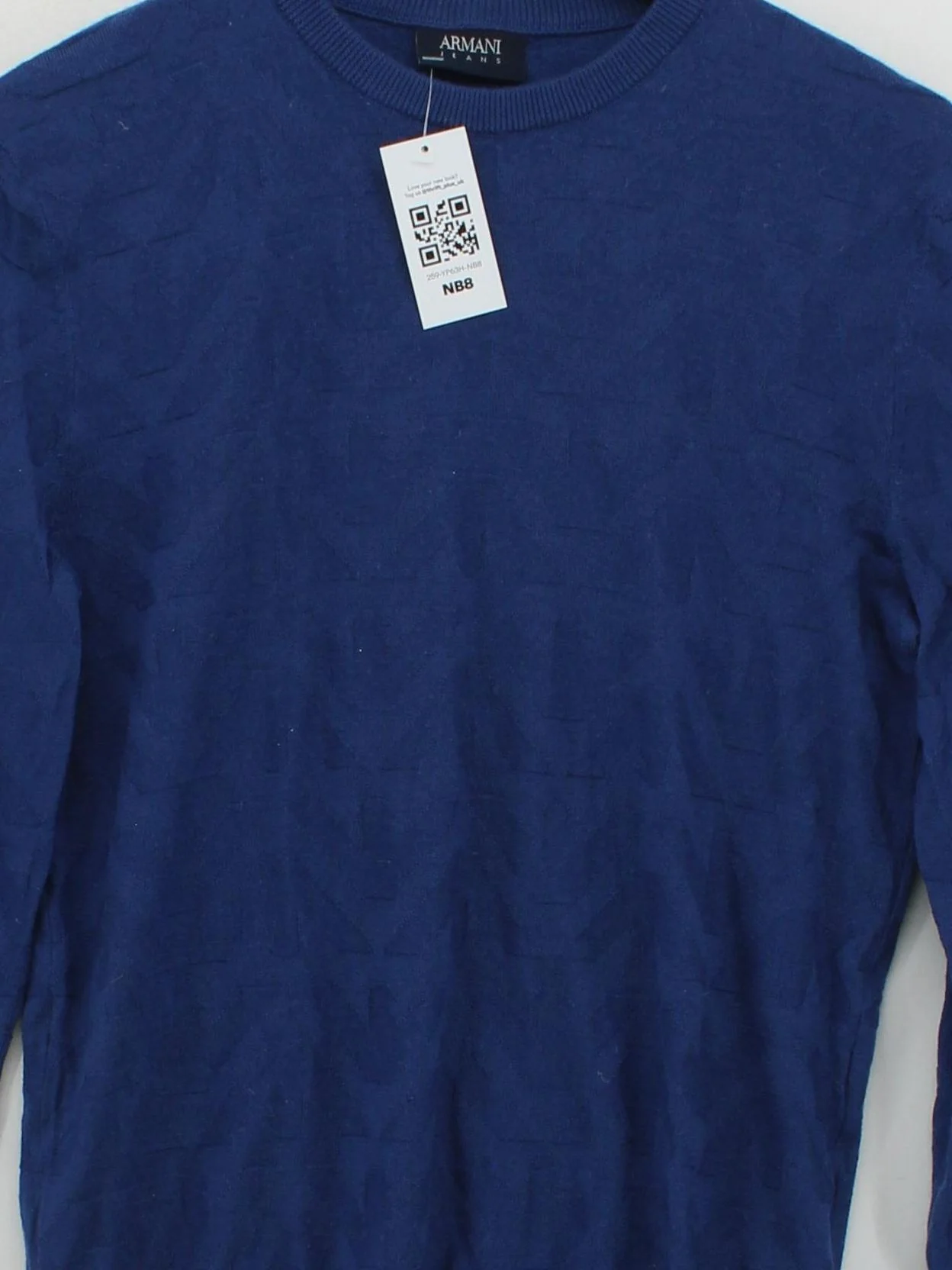 Armani Jeans Men's Jumper M Blue Geometric Wool with Acrylic Crew Neck Pullover - Image 3