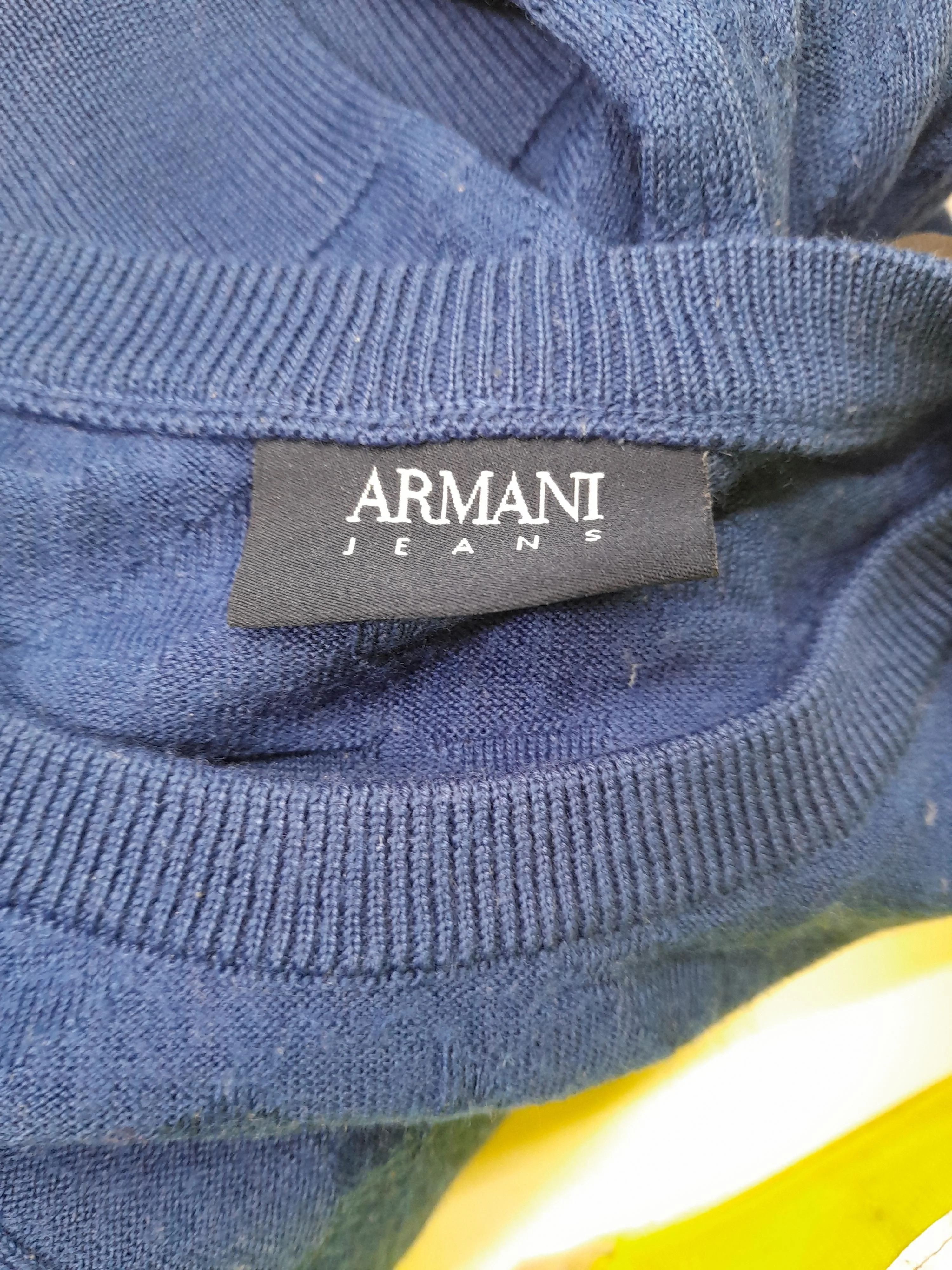 Armani Jeans Men's Jumper M Blue Geometric Wool with Acrylic Crew Neck Pullover - Image 6