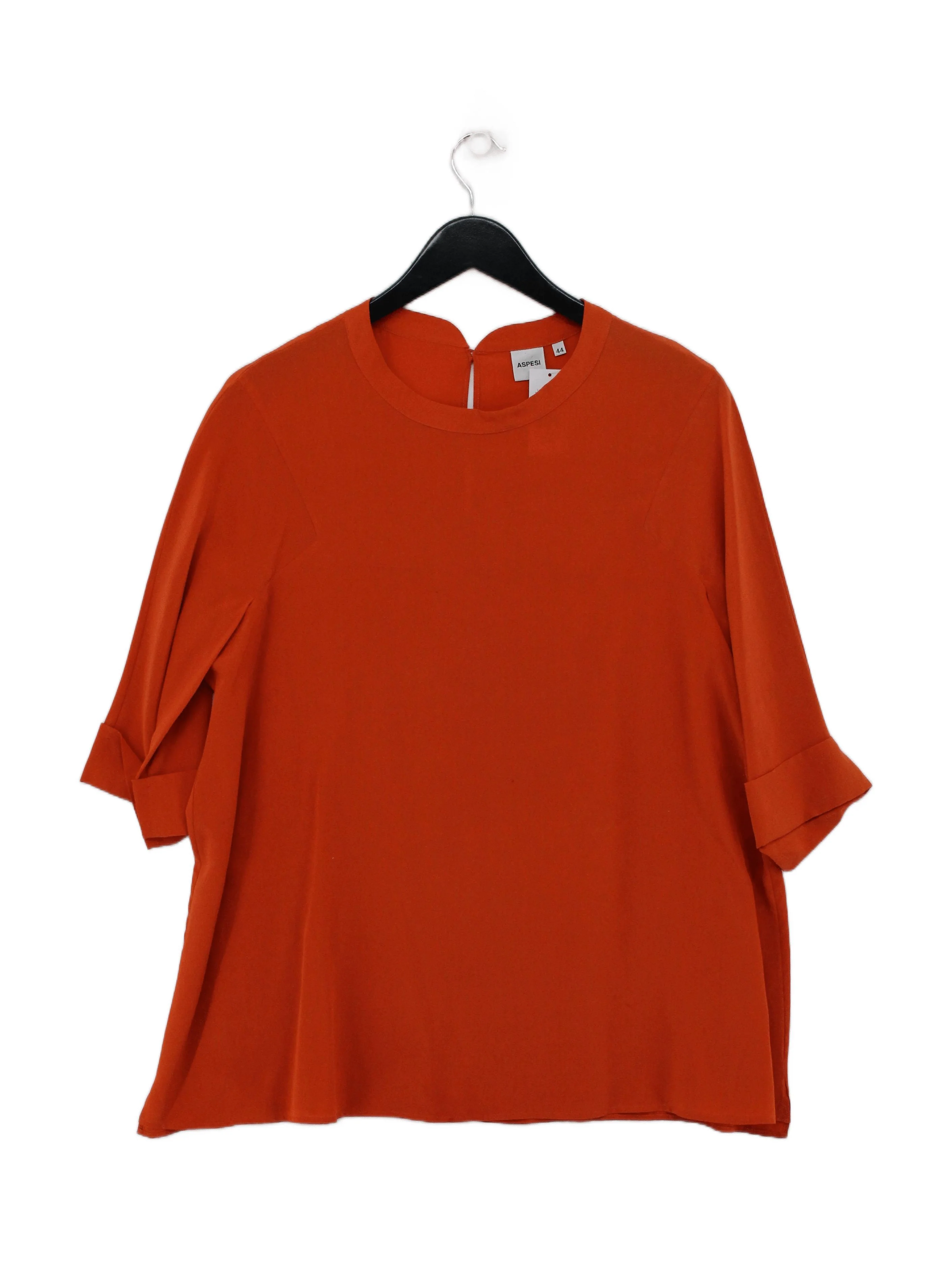 ASPESI Women's Blouse UK 12 Orange 100% Silk 3/4 Sleeve Round Neck Basic