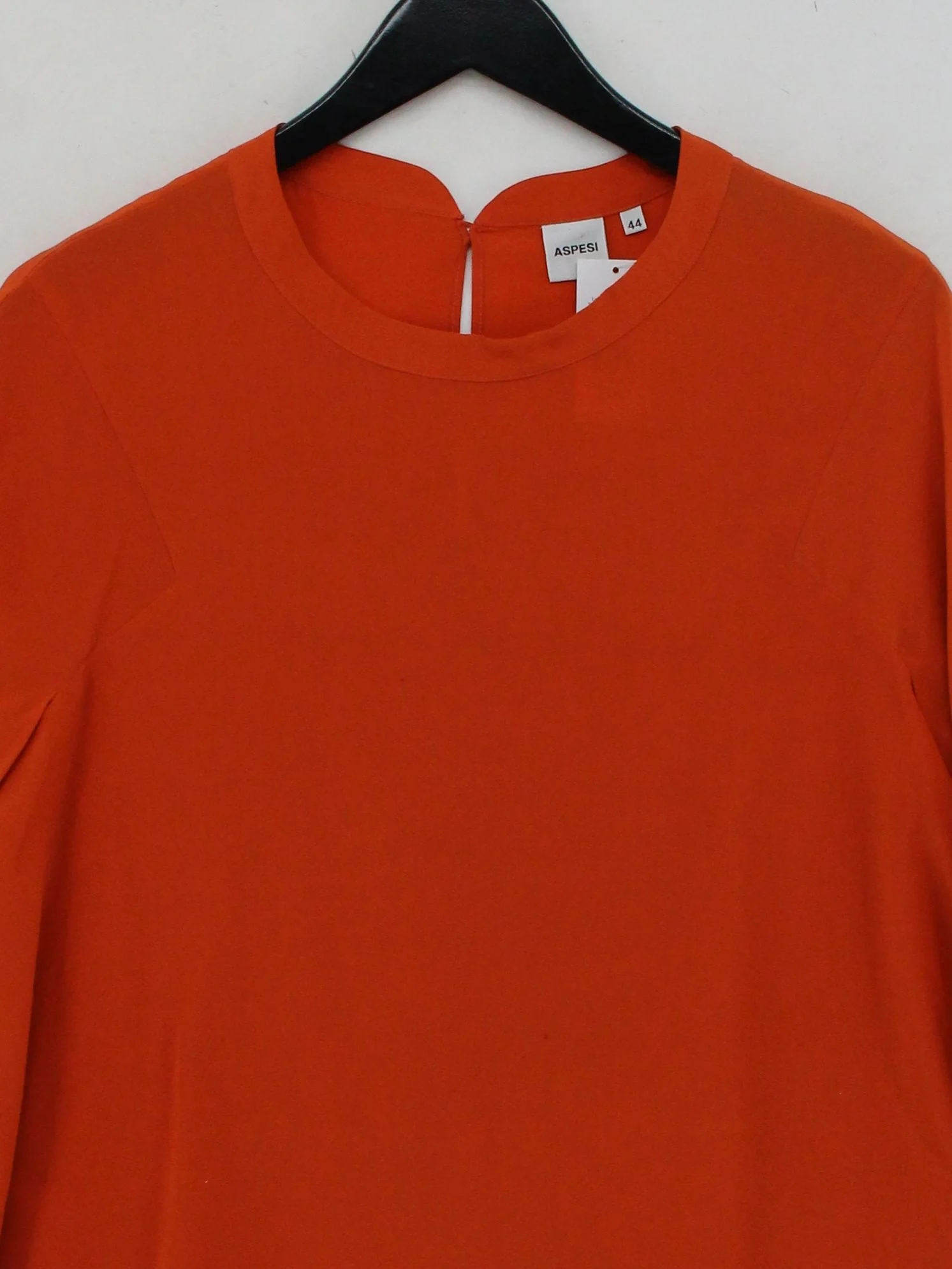 ASPESI Women's Blouse UK 12 Orange 100% Silk 3/4 Sleeve Round Neck Basic - Image 3
