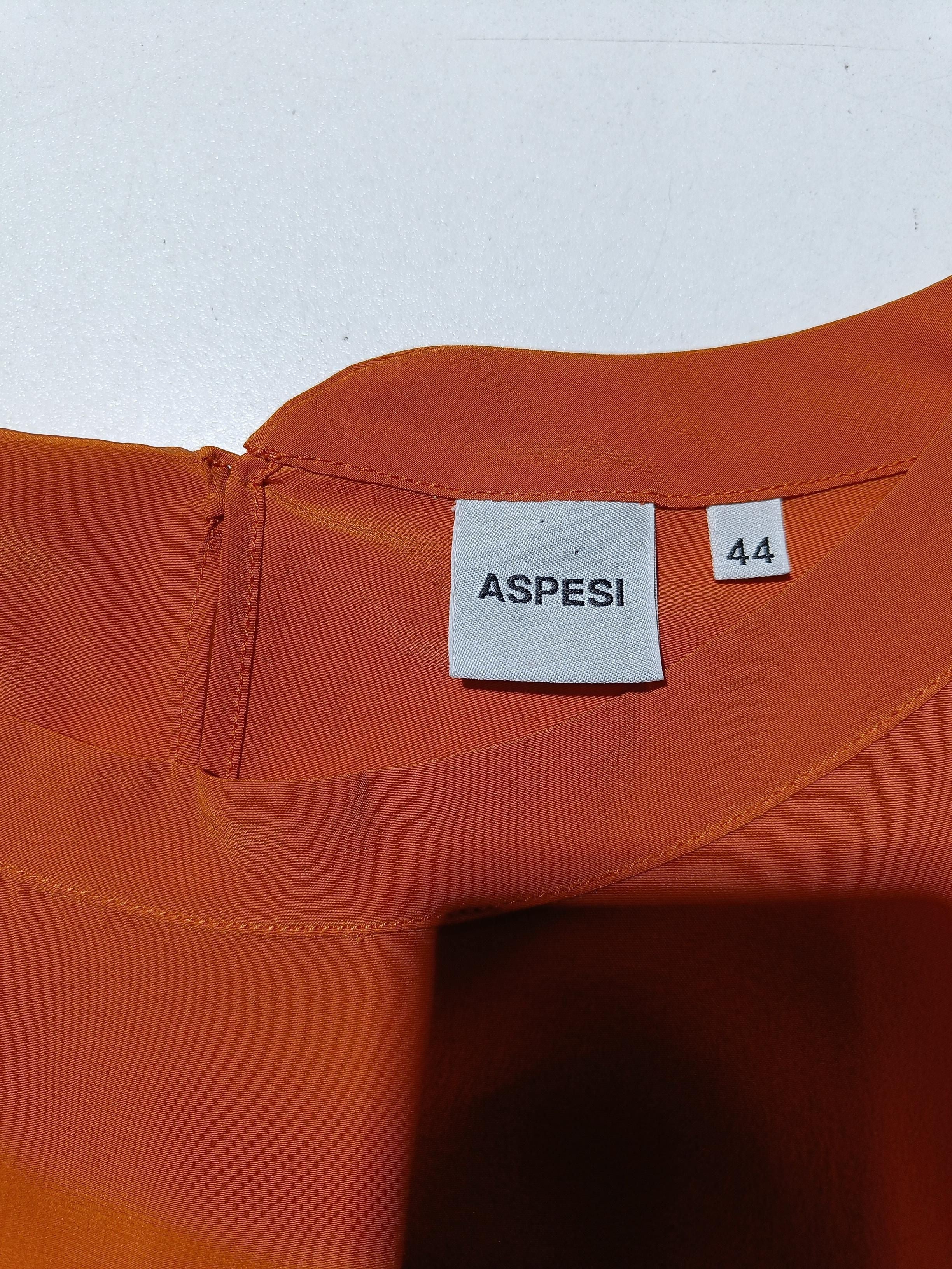 ASPESI Women's Blouse UK 12 Orange 100% Silk 3/4 Sleeve Round Neck Basic - Image 5