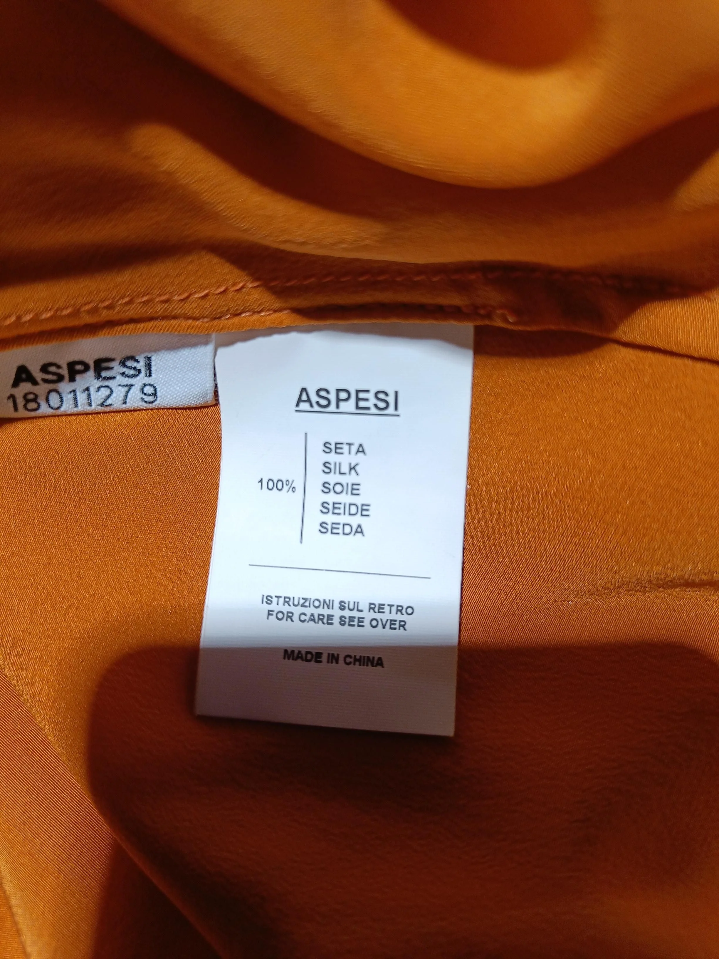ASPESI Women's Blouse UK 12 Orange 100% Silk 3/4 Sleeve Round Neck Basic - Image 6