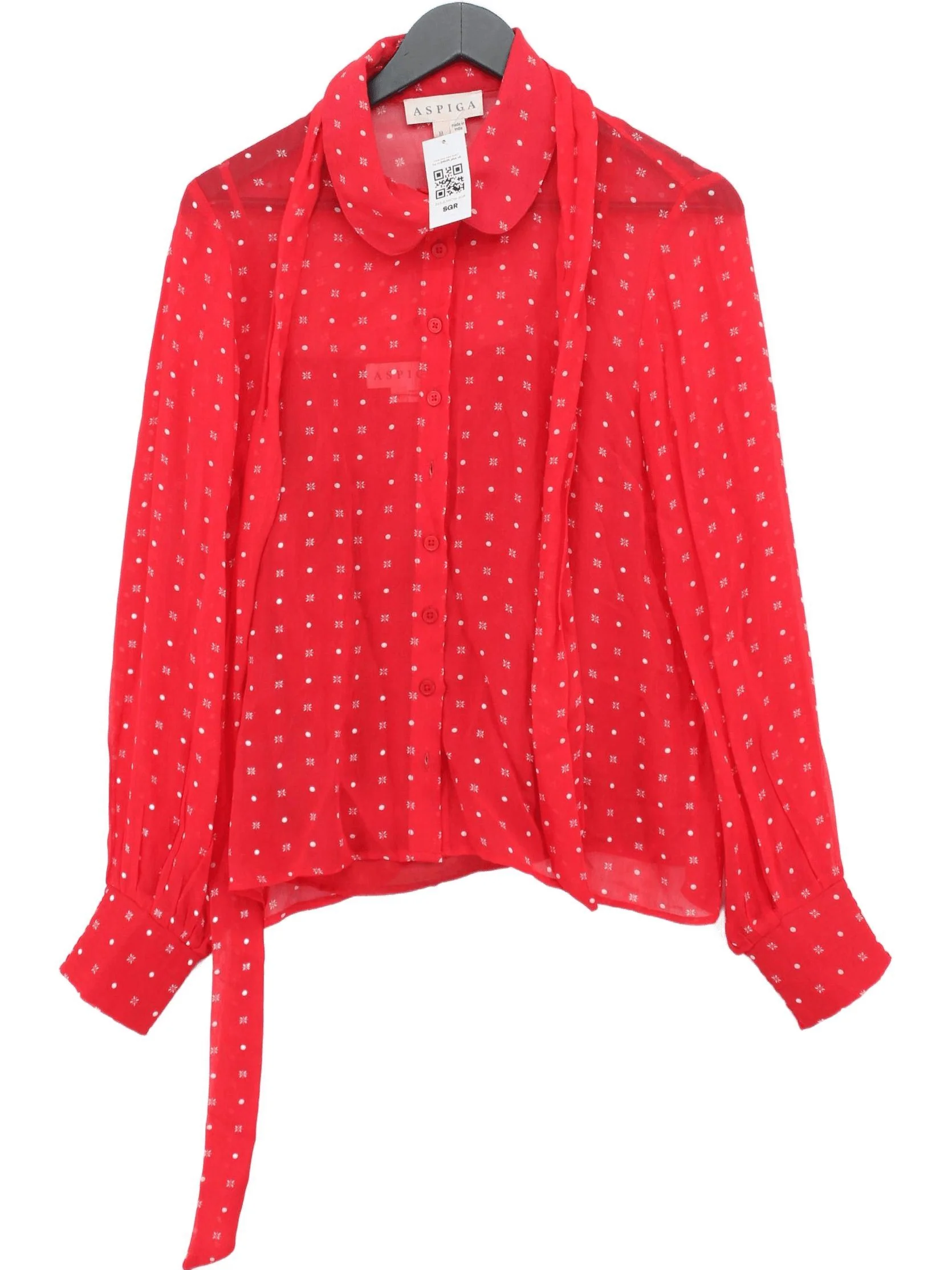 Aspiga Women's Blouse M Red 100% Cotton Long Sleeve Collared Basic
